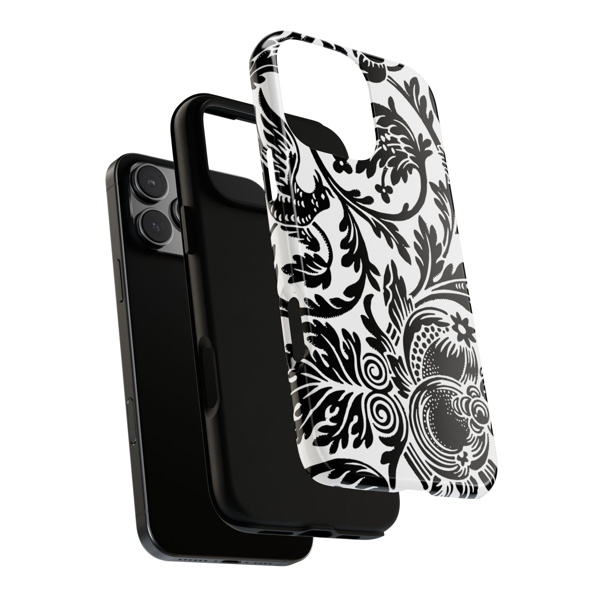 Elegant Black Floral Phone Case, Tough Cases, Stylish Phone Protection, Gift for Her, Floral Design, Trendy Accessories