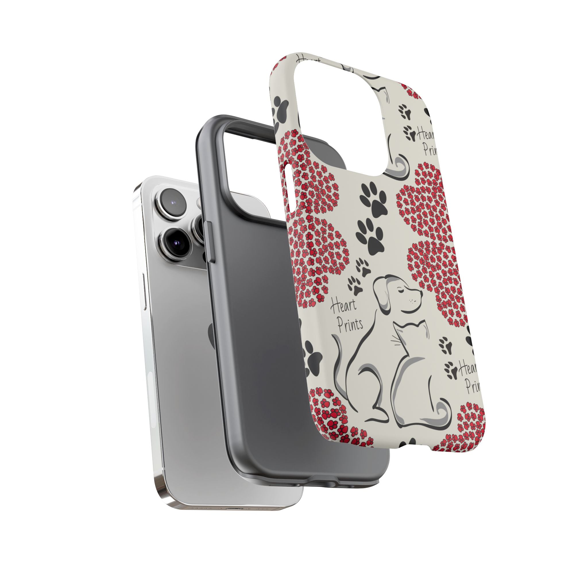 Stylish Phone Case with Heart Prints for Pet Lovers, Dog Lover Gift, Floral Pattern, Customizable Design, Cute Animal Accessories