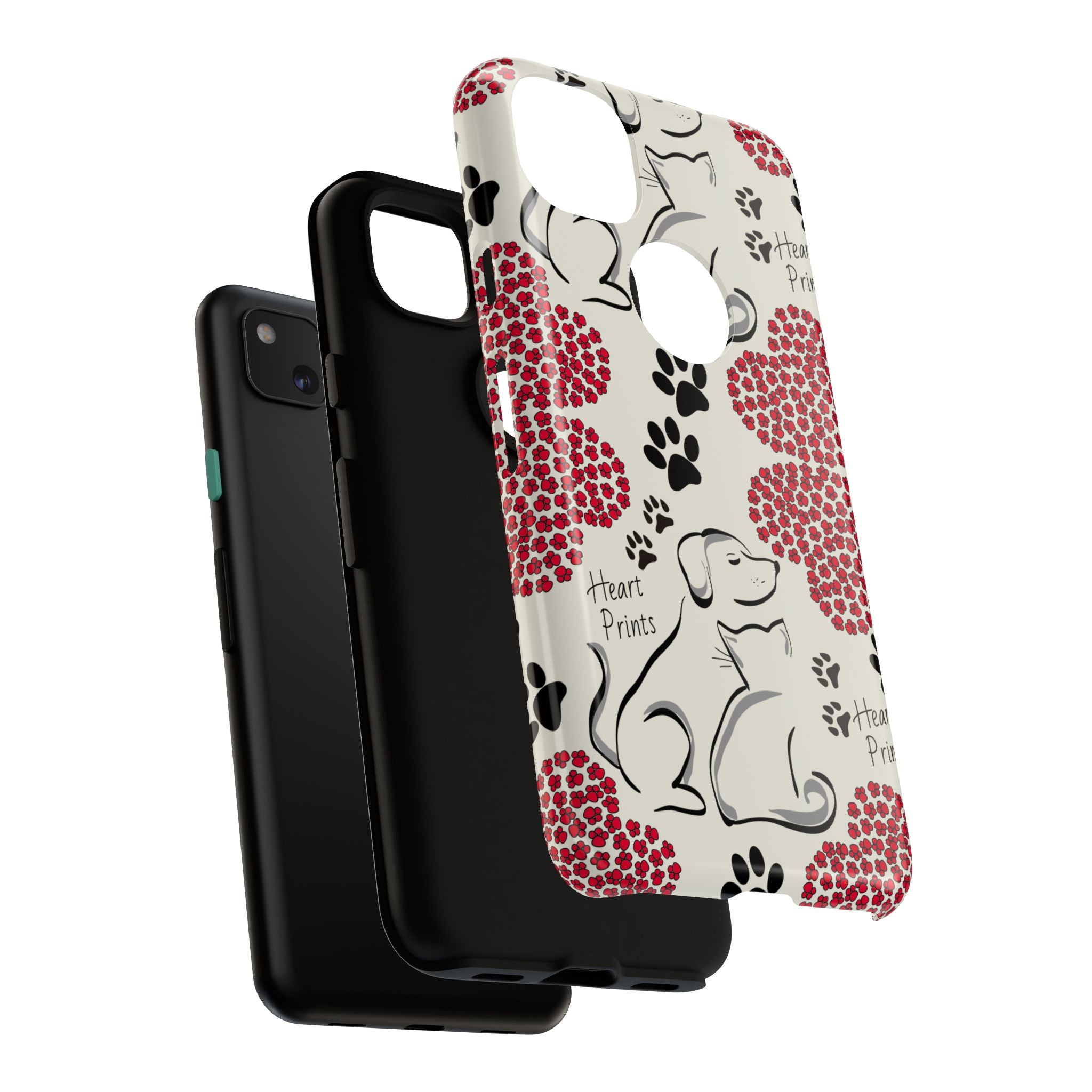 Stylish Phone Case with Heart Prints for Pet Lovers, Dog Lover Gift, Floral Pattern, Customizable Design, Cute Animal Accessories