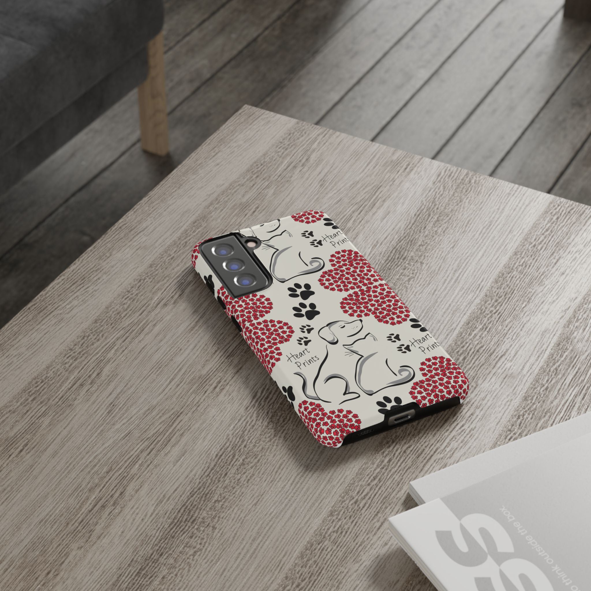 Stylish Phone Case with Heart Prints for Pet Lovers, Dog Lover Gift, Floral Pattern, Customizable Design, Cute Animal Accessories