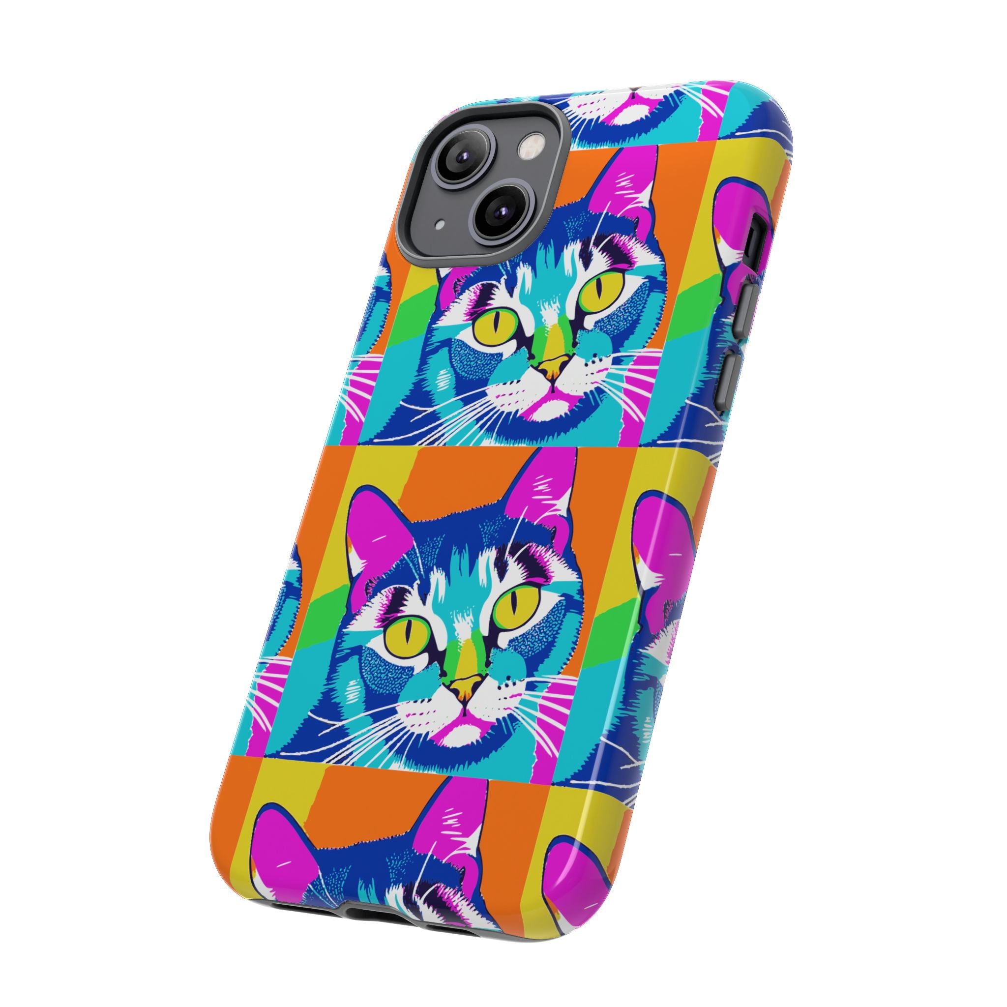 Colorful Cat Phone Case, Vibrant Animal Cover, Unique Pet Lover Gift, Fun Pop Art Style, Trendy Gadget Accessory