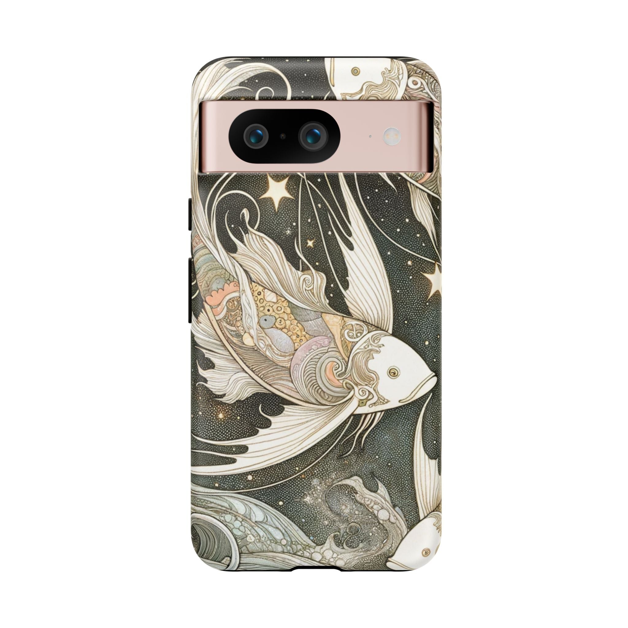Artistic Phone Case, Cosmic Fish Design, Phone Accessory, Unique Gift, Zodiac Decor, Starry Night Vibes