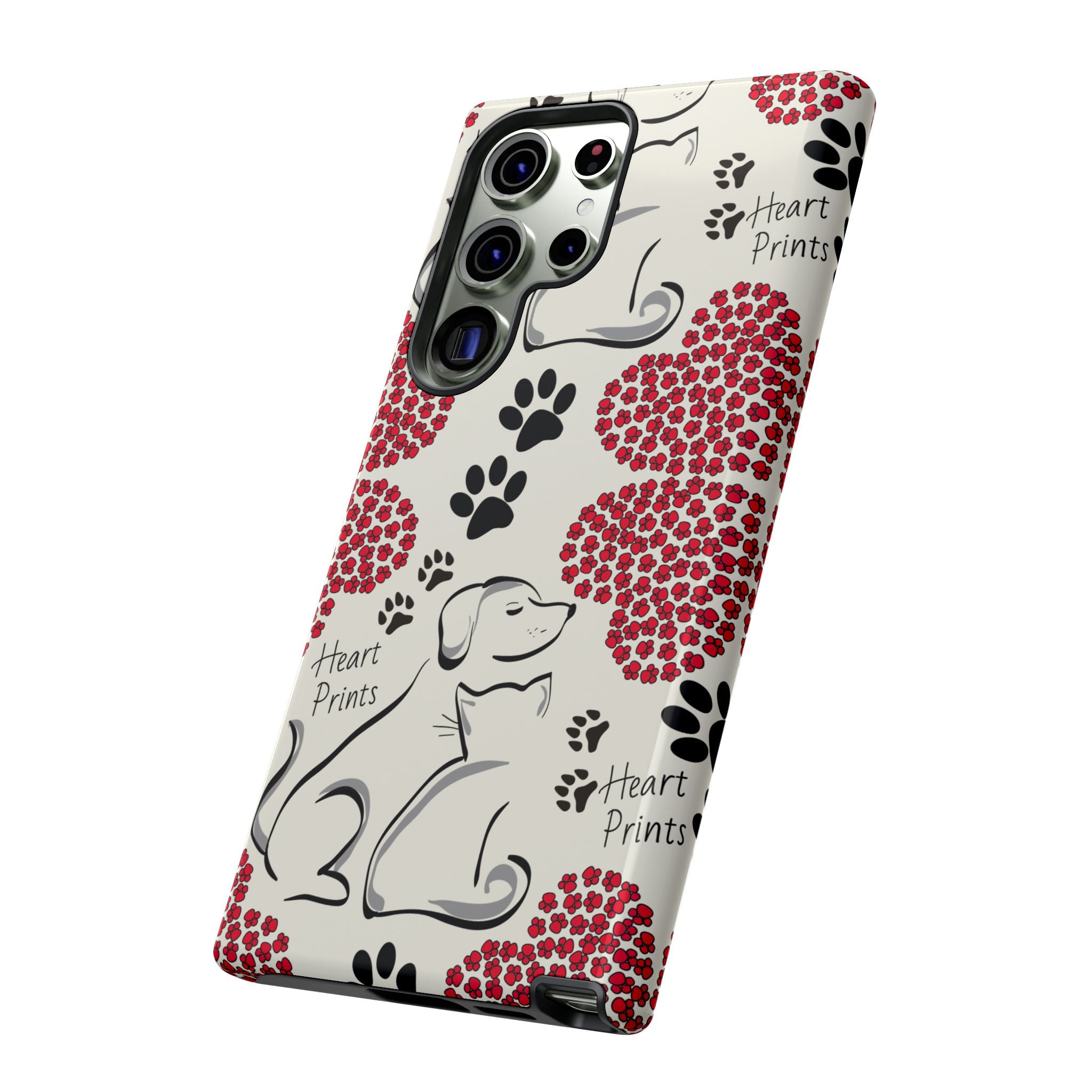 Stylish Phone Case with Heart Prints for Pet Lovers, Dog Lover Gift, Floral Pattern, Customizable Design, Cute Animal Accessories
