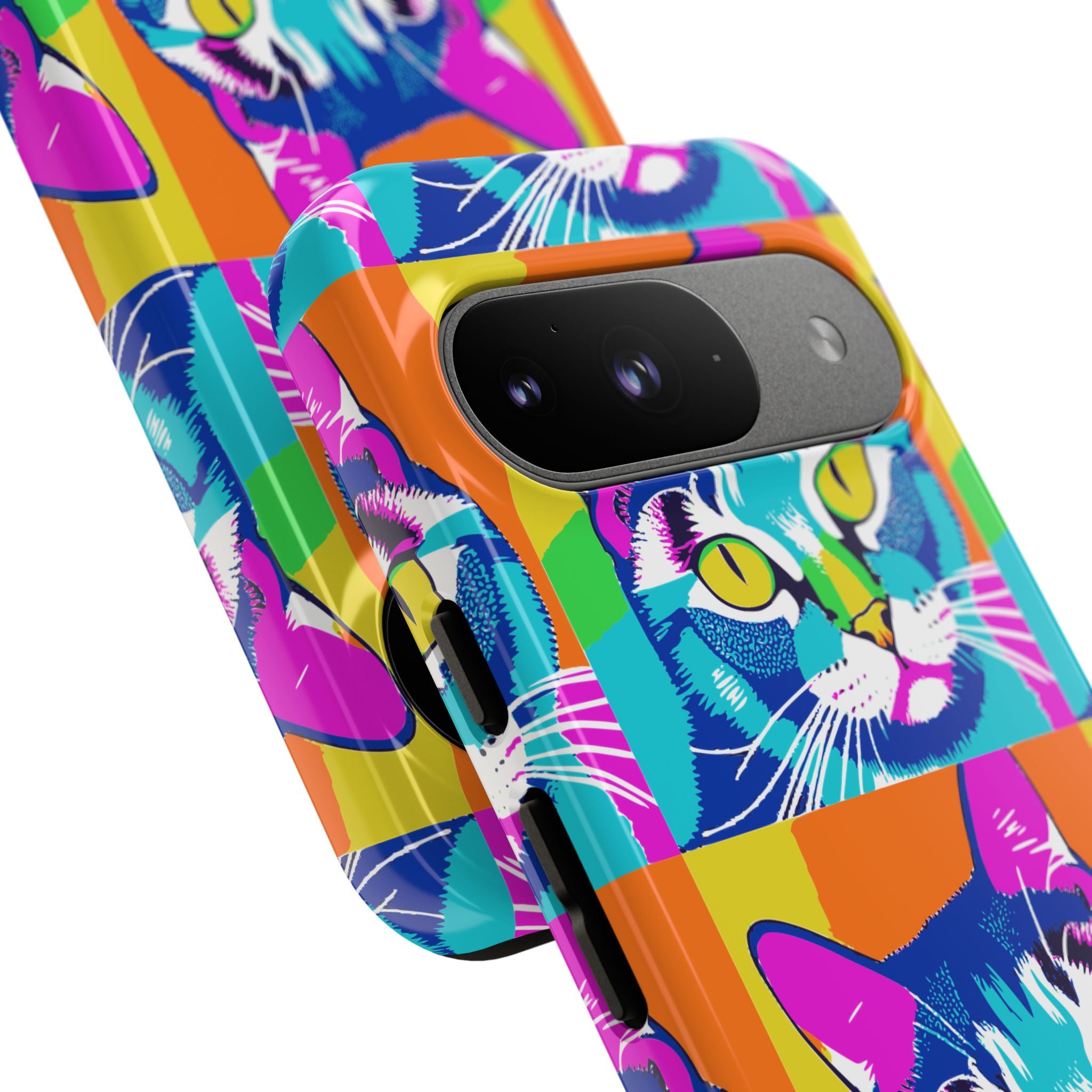 Colorful Cat Phone Case, Vibrant Animal Cover, Unique Pet Lover Gift, Fun Pop Art Style, Trendy Gadget Accessory