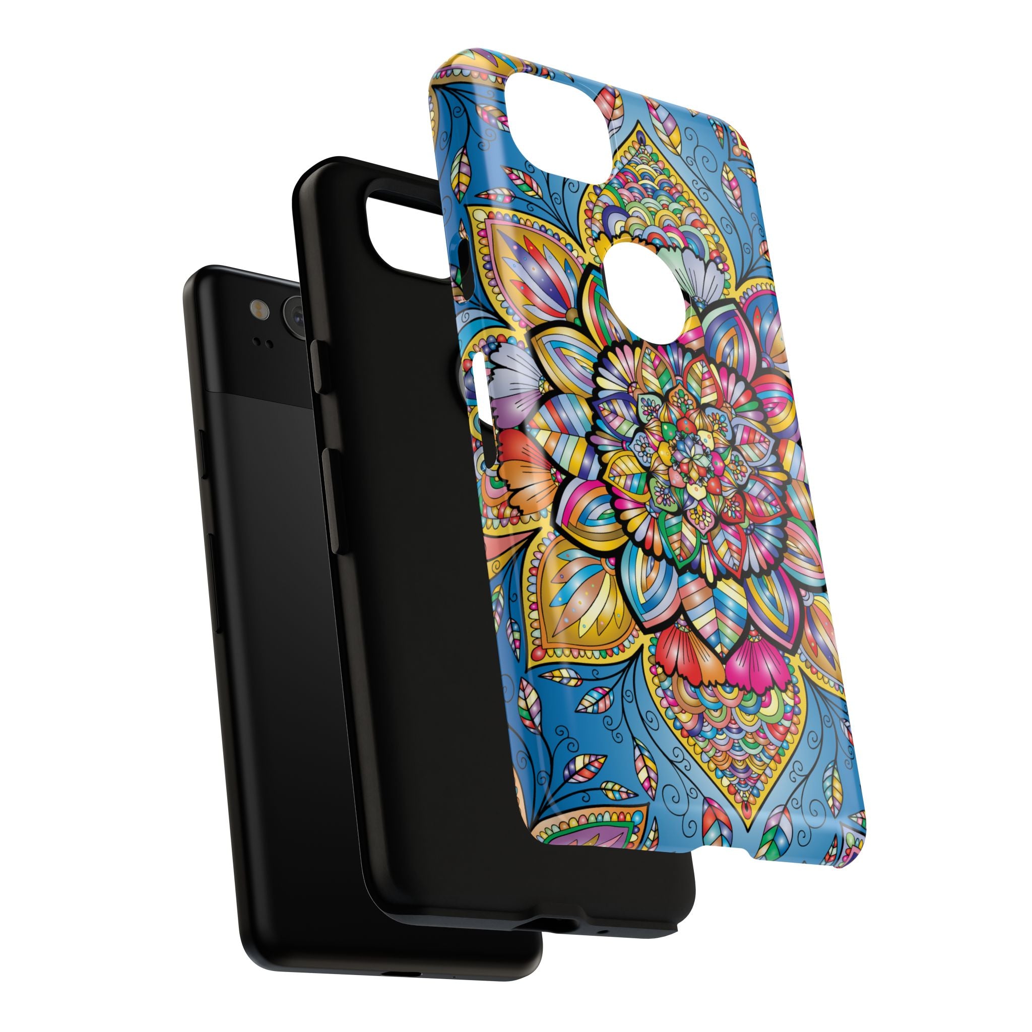Vibrant Floral Phone Case, Tough Phone Cover, Colorful Mobile Accessory, Artistic Gift, Mandala Design, Everyday Use