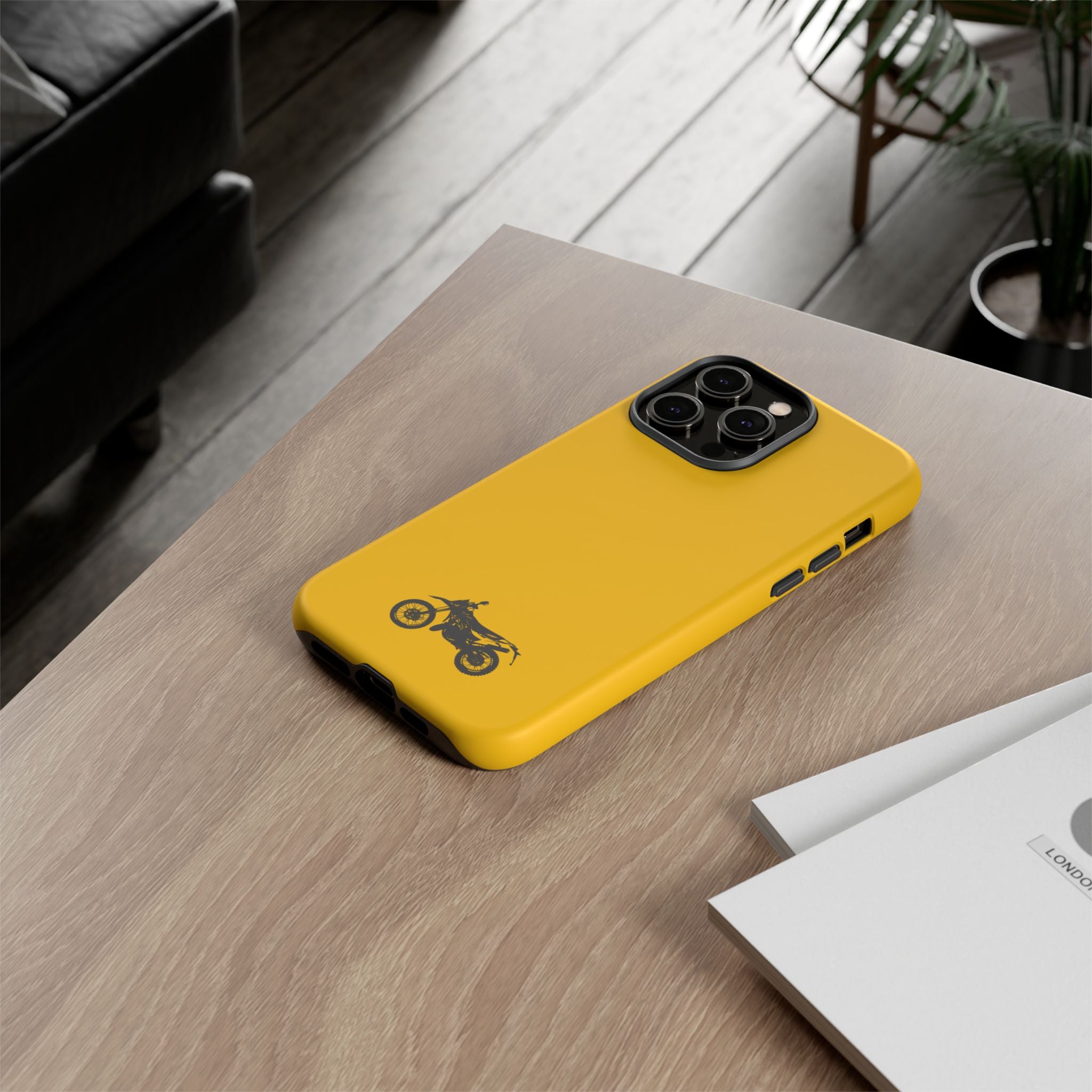 Motorcycle Phone Case, Tough Phone Cover, Gift for Bikers, Durable Tech Accessory, Yellow Motorcycle Design