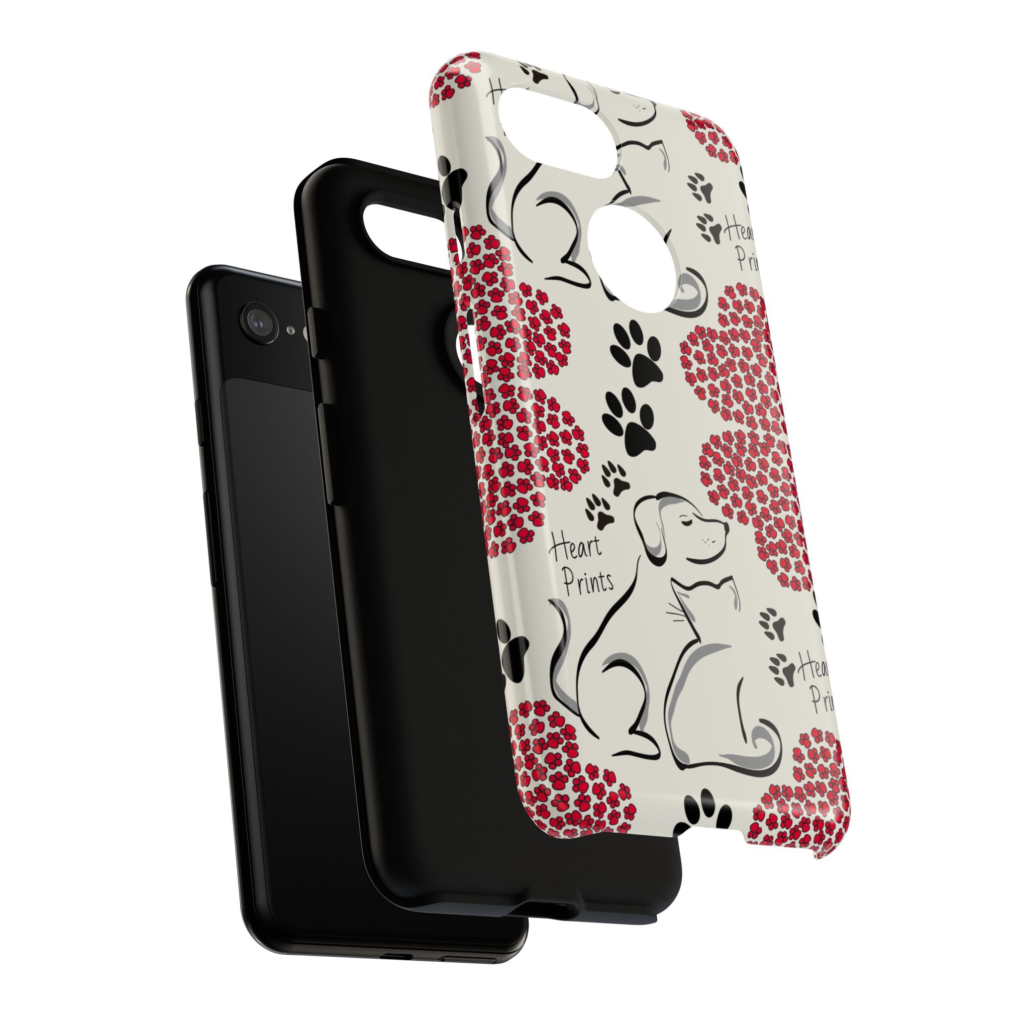Stylish Phone Case with Heart Prints for Pet Lovers, Dog Lover Gift, Floral Pattern, Customizable Design, Cute Animal Accessories