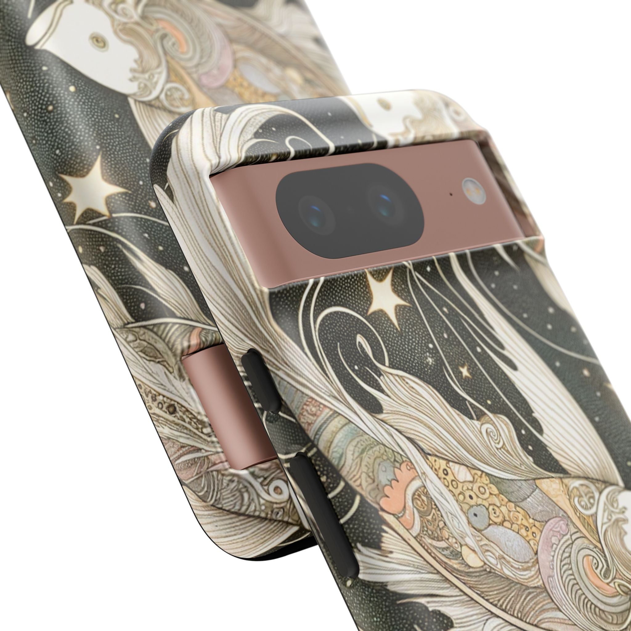 Artistic Phone Case, Cosmic Fish Design, Phone Accessory, Unique Gift, Zodiac Decor, Starry Night Vibes