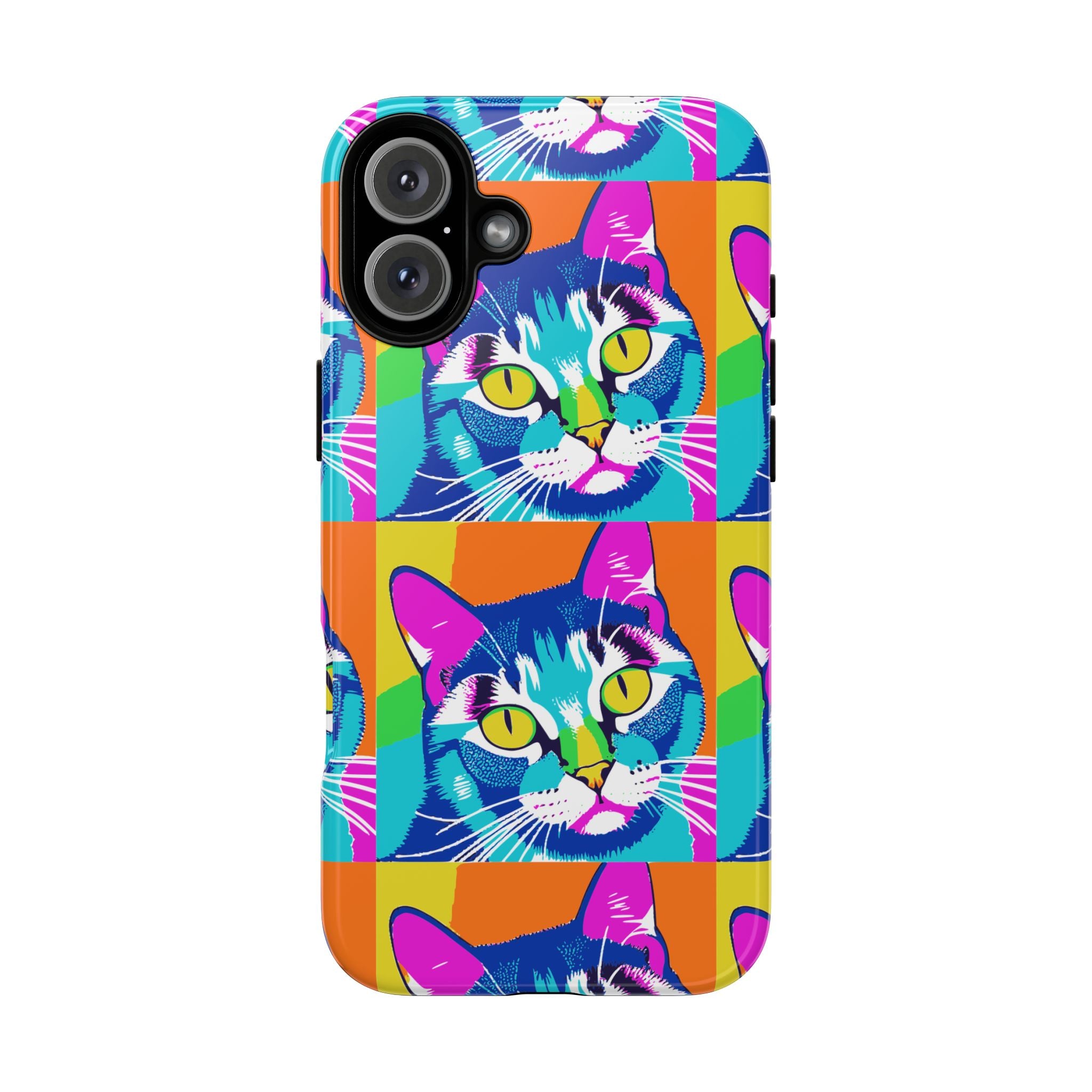 Colorful Cat Phone Case, Vibrant Animal Cover, Unique Pet Lover Gift, Fun Pop Art Style, Trendy Gadget Accessory