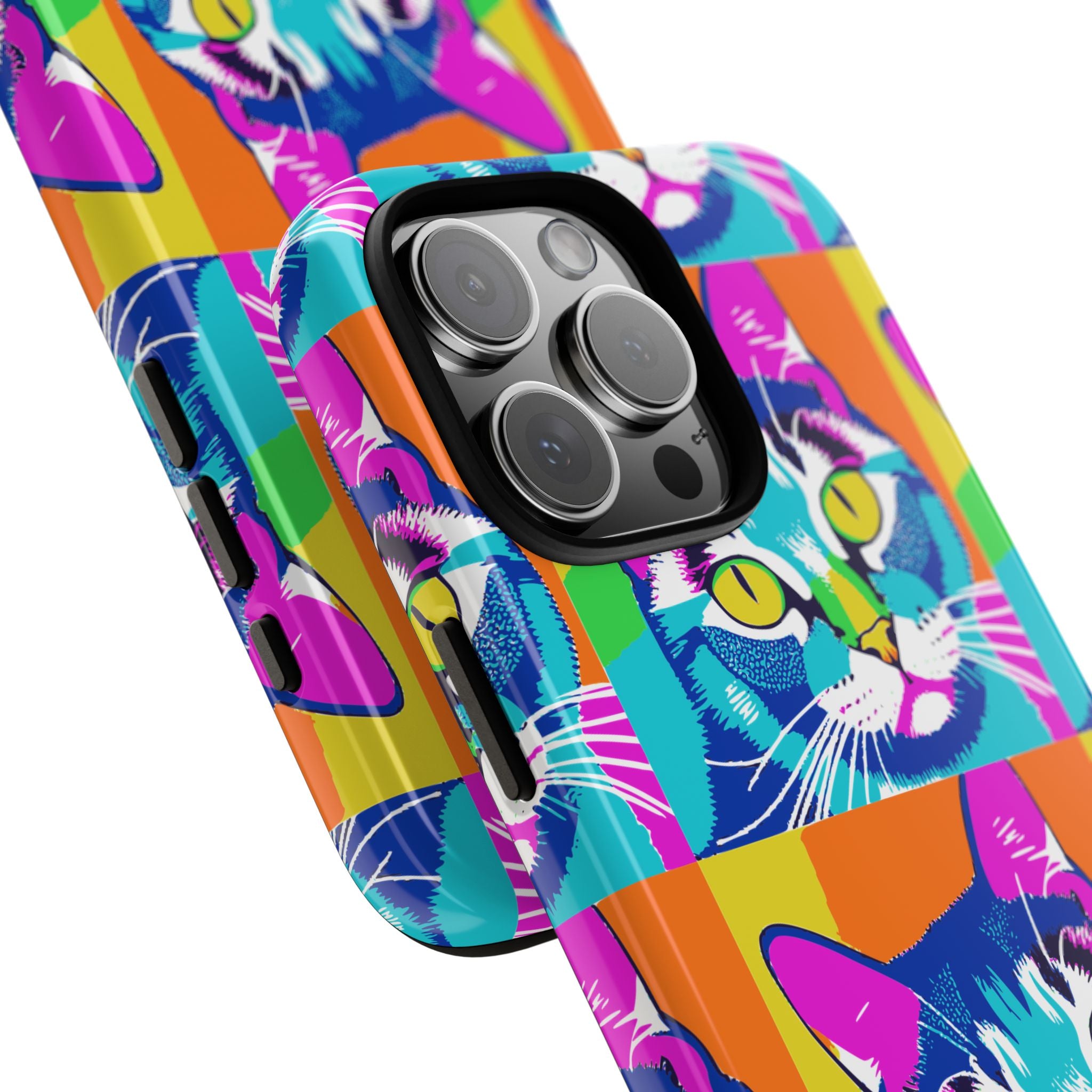 Colorful Cat Phone Case, Vibrant Animal Cover, Unique Pet Lover Gift, Fun Pop Art Style, Trendy Gadget Accessory