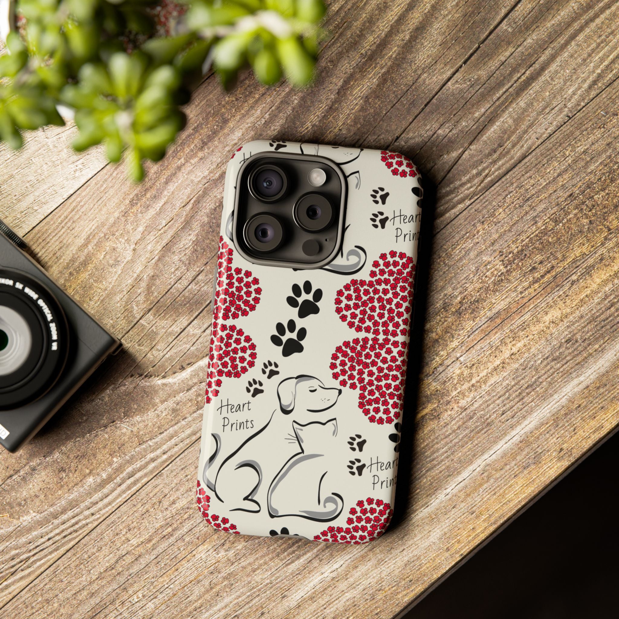 Stylish Phone Case with Heart Prints for Pet Lovers, Dog Lover Gift, Floral Pattern, Customizable Design, Cute Animal Accessories