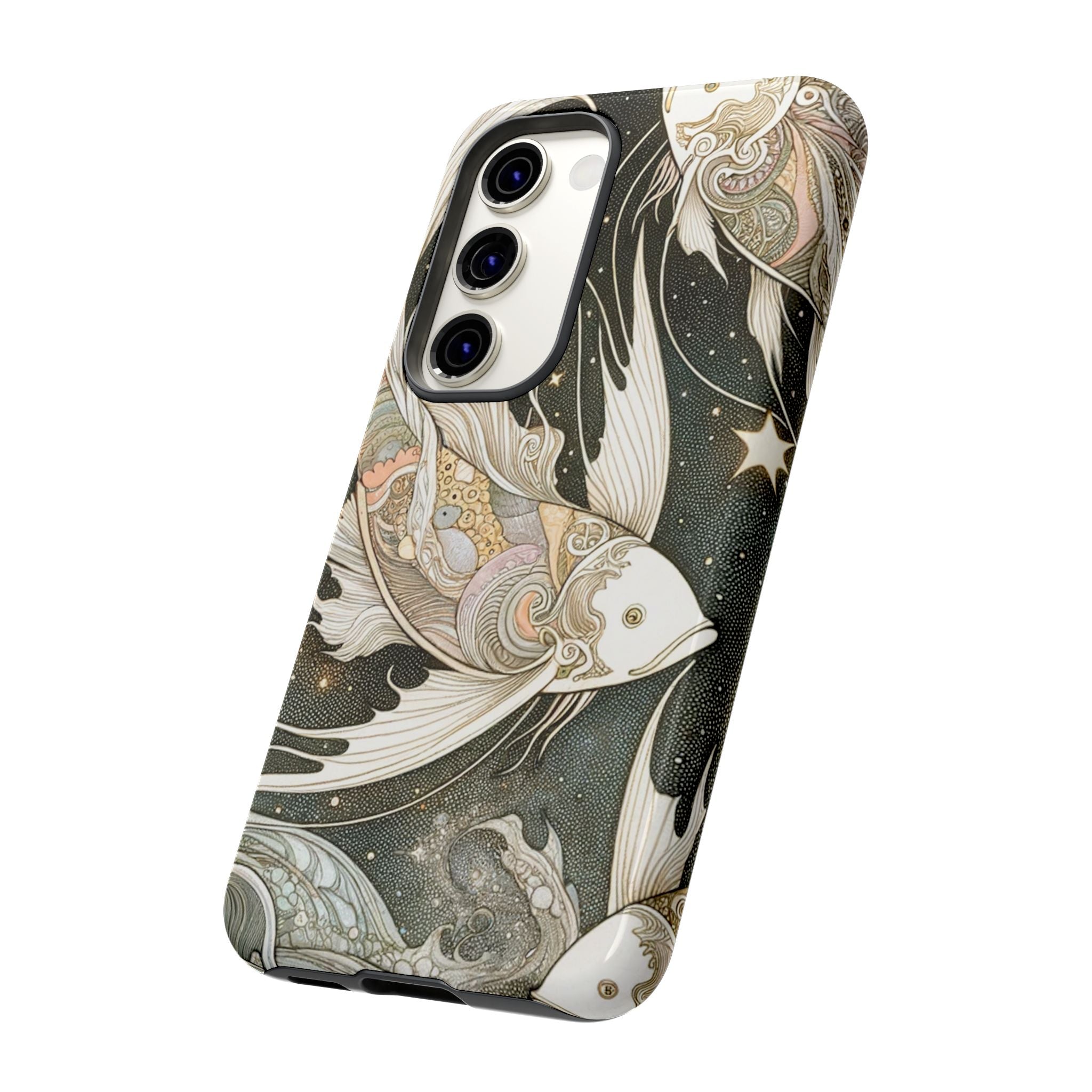Artistic Phone Case, Cosmic Fish Design, Phone Accessory, Unique Gift, Zodiac Decor, Starry Night Vibes