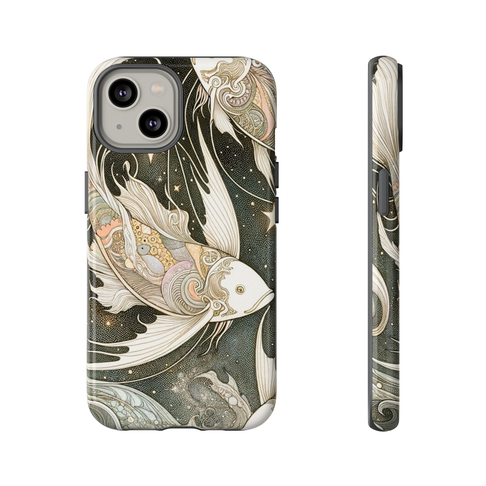 Artistic Phone Case, Cosmic Fish Design, Phone Accessory, Unique Gift, Zodiac Decor, Starry Night Vibes