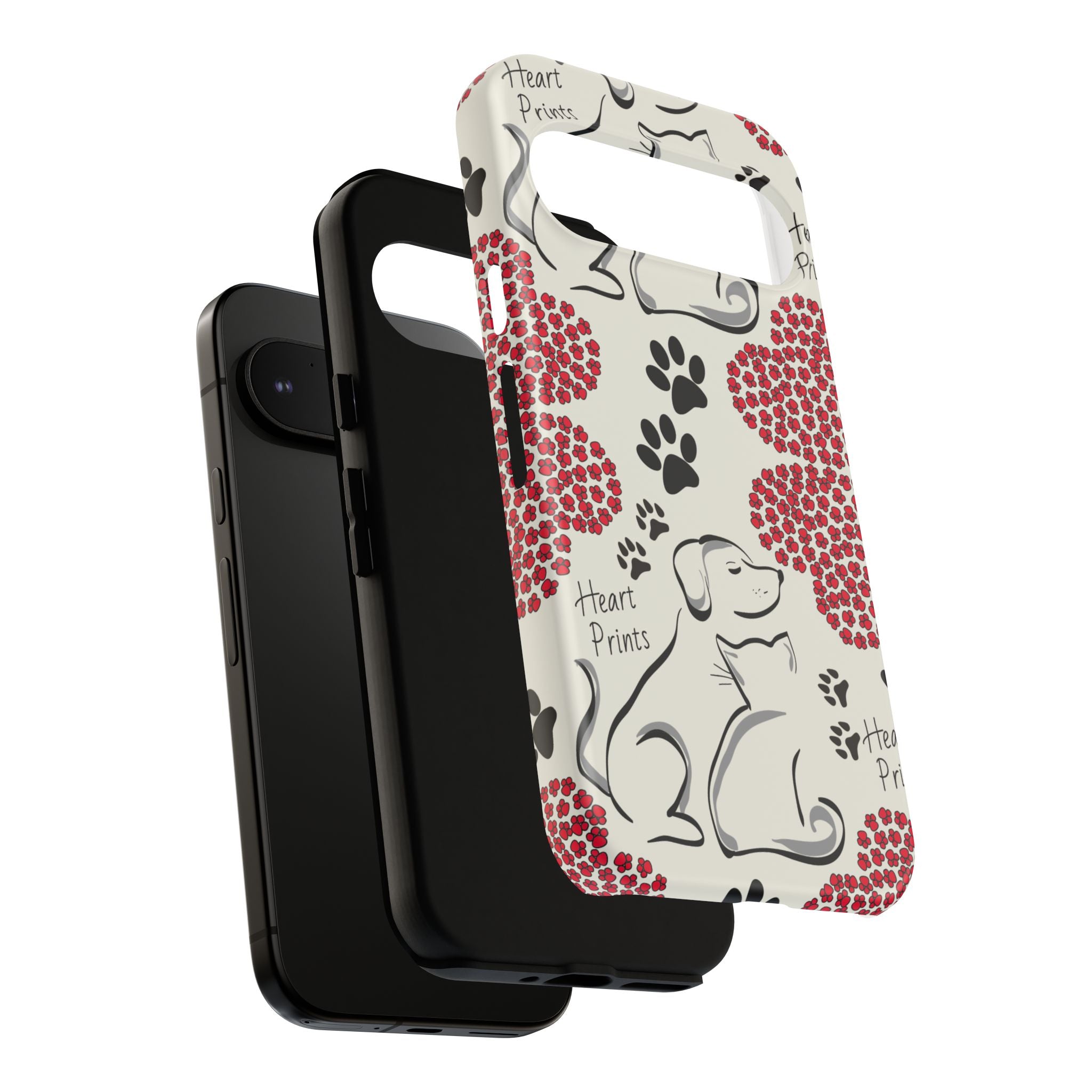 Stylish Phone Case with Heart Prints for Pet Lovers, Dog Lover Gift, Floral Pattern, Customizable Design, Cute Animal Accessories