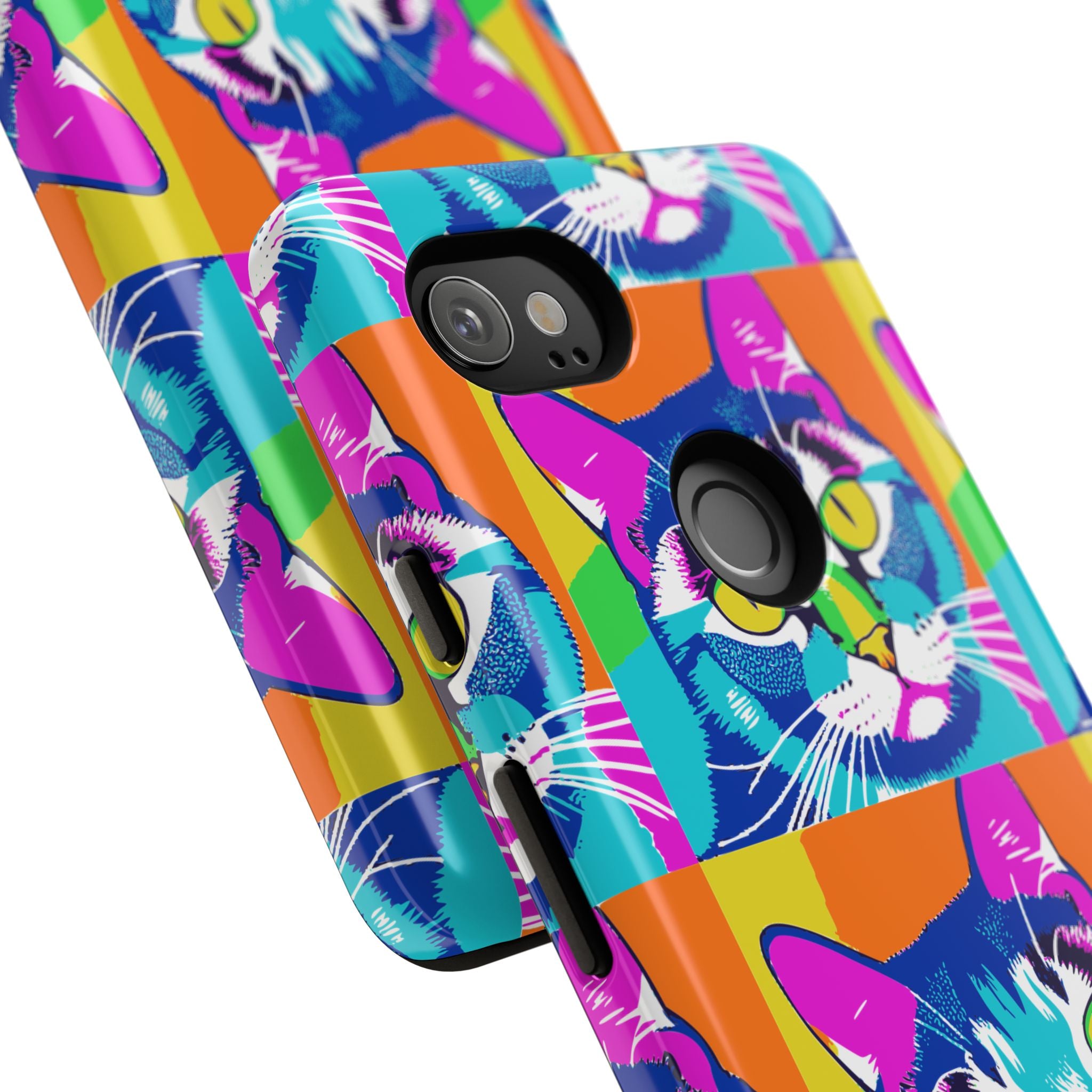 Colorful Cat Phone Case, Vibrant Animal Cover, Unique Pet Lover Gift, Fun Pop Art Style, Trendy Gadget Accessory