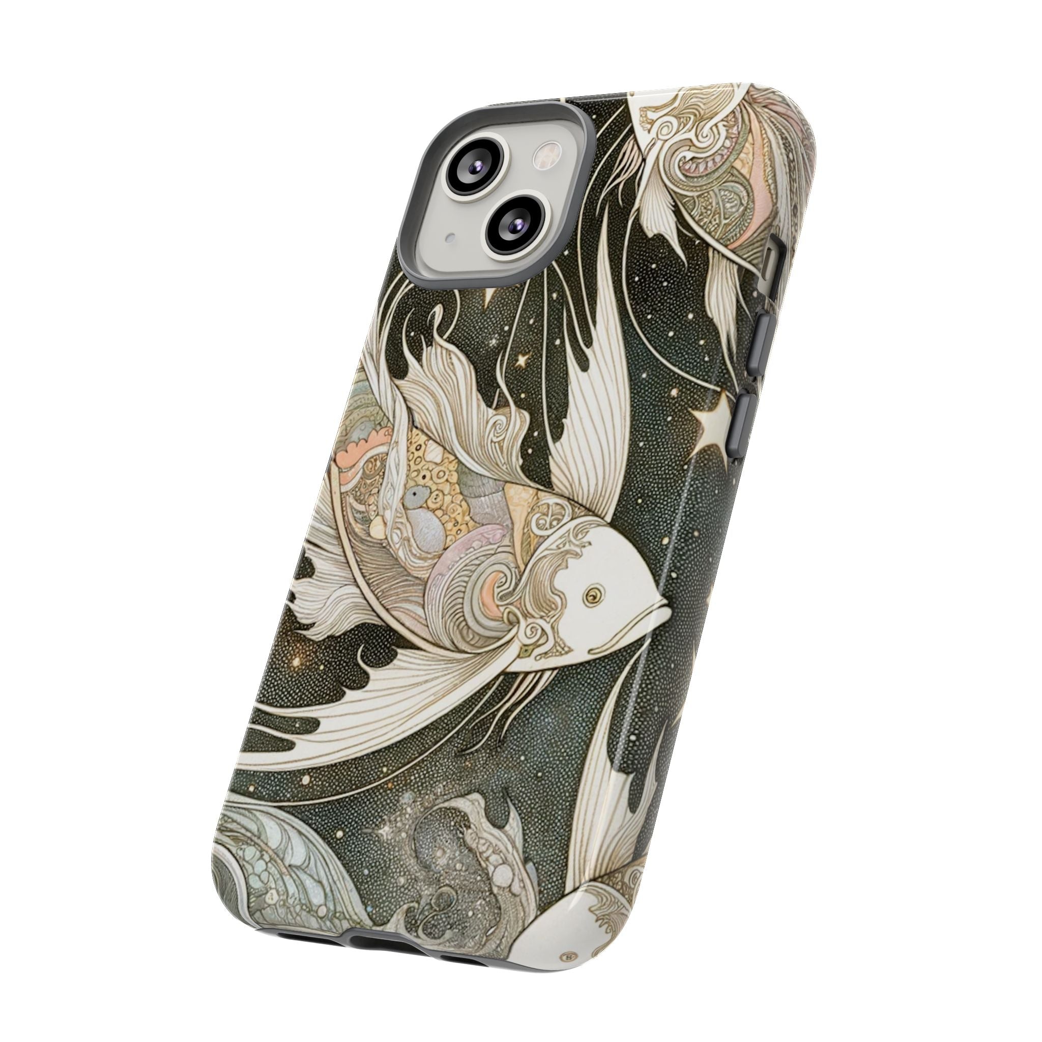 Artistic Phone Case, Cosmic Fish Design, Phone Accessory, Unique Gift, Zodiac Decor, Starry Night Vibes