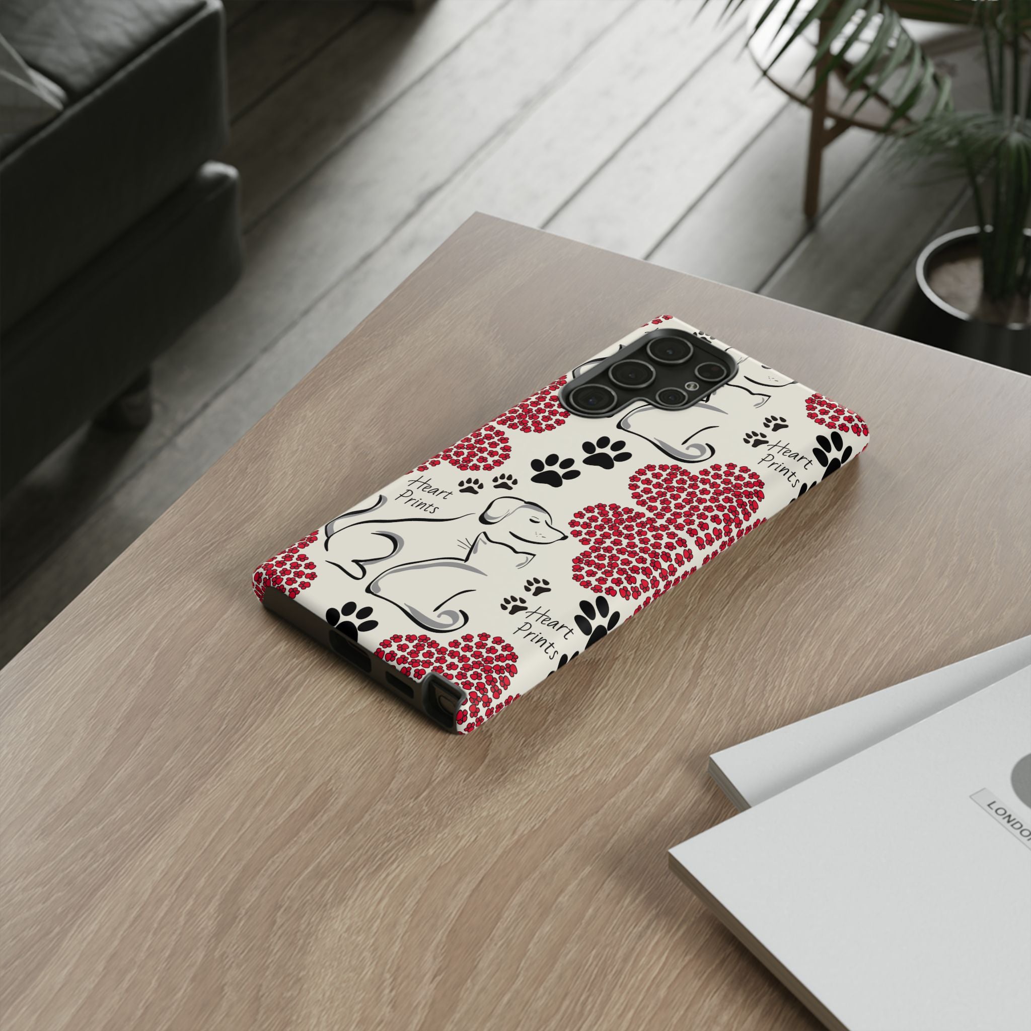 Stylish Phone Case with Heart Prints for Pet Lovers, Dog Lover Gift, Floral Pattern, Customizable Design, Cute Animal Accessories