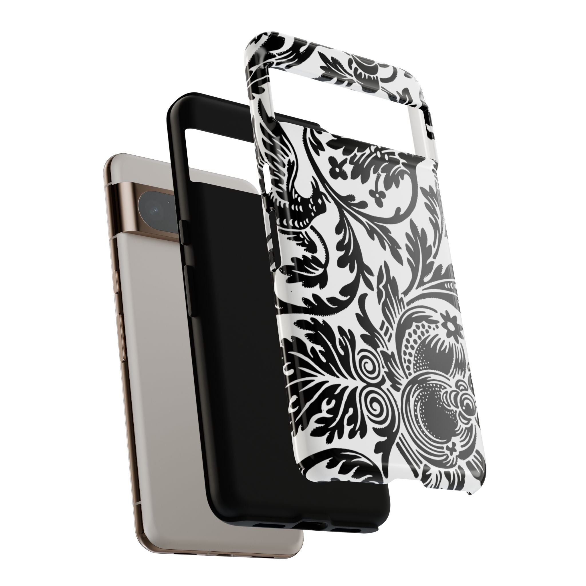 Elegant Black Floral Phone Case, Tough Cases, Stylish Phone Protection, Gift for Her, Floral Design, Trendy Accessories