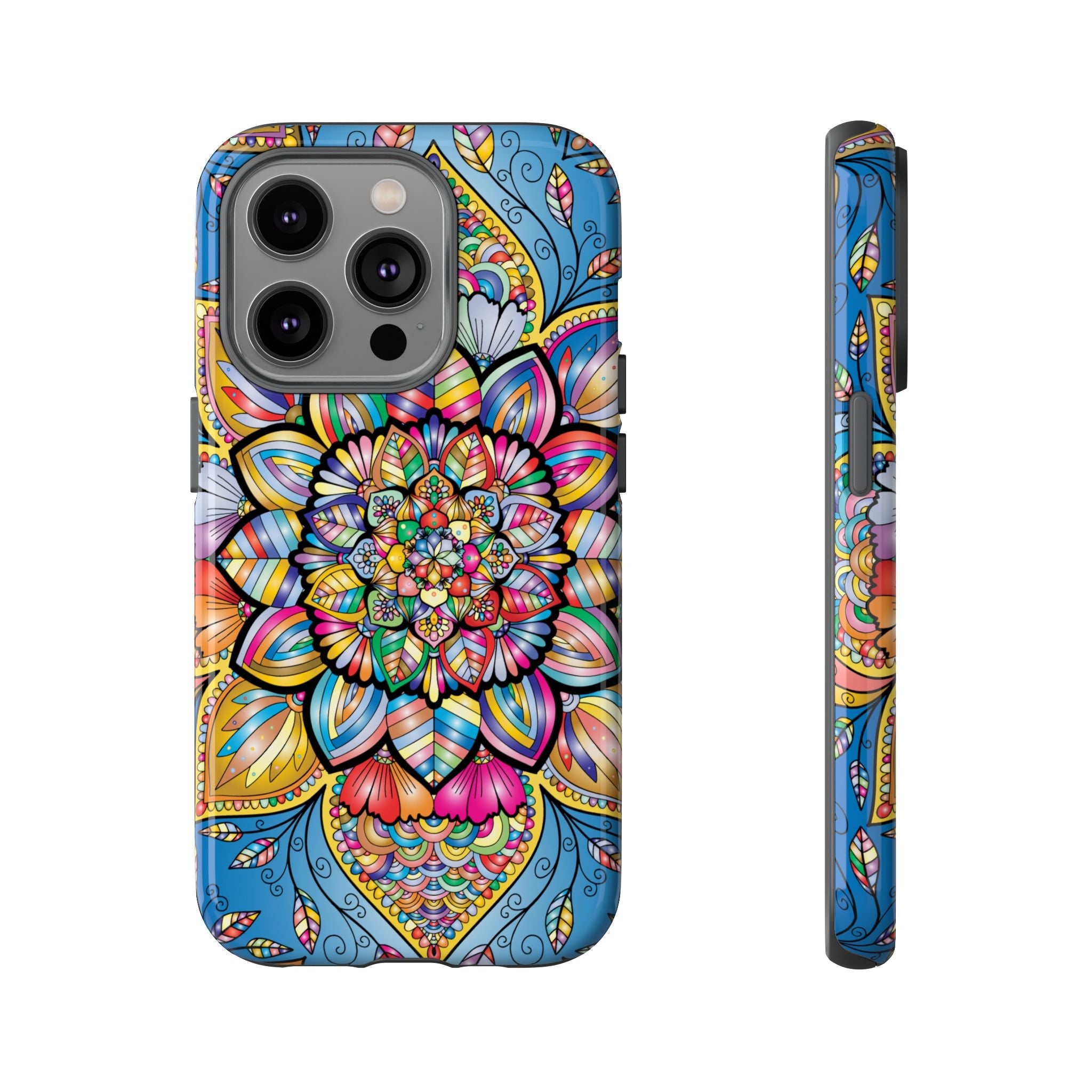 Vibrant Floral Phone Case, Tough Phone Cover, Colorful Mobile Accessory, Artistic Gift, Mandala Design, Everyday Use
