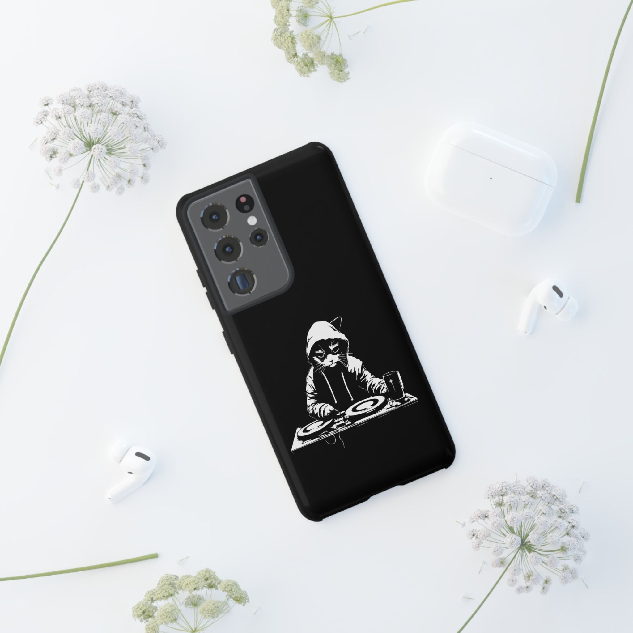 DJ Cat Phone Case, Tough Phone Cover, Pet Lover Gift, Music Enthusiast Accessory, Cute Cat Decor, Unique Case Design