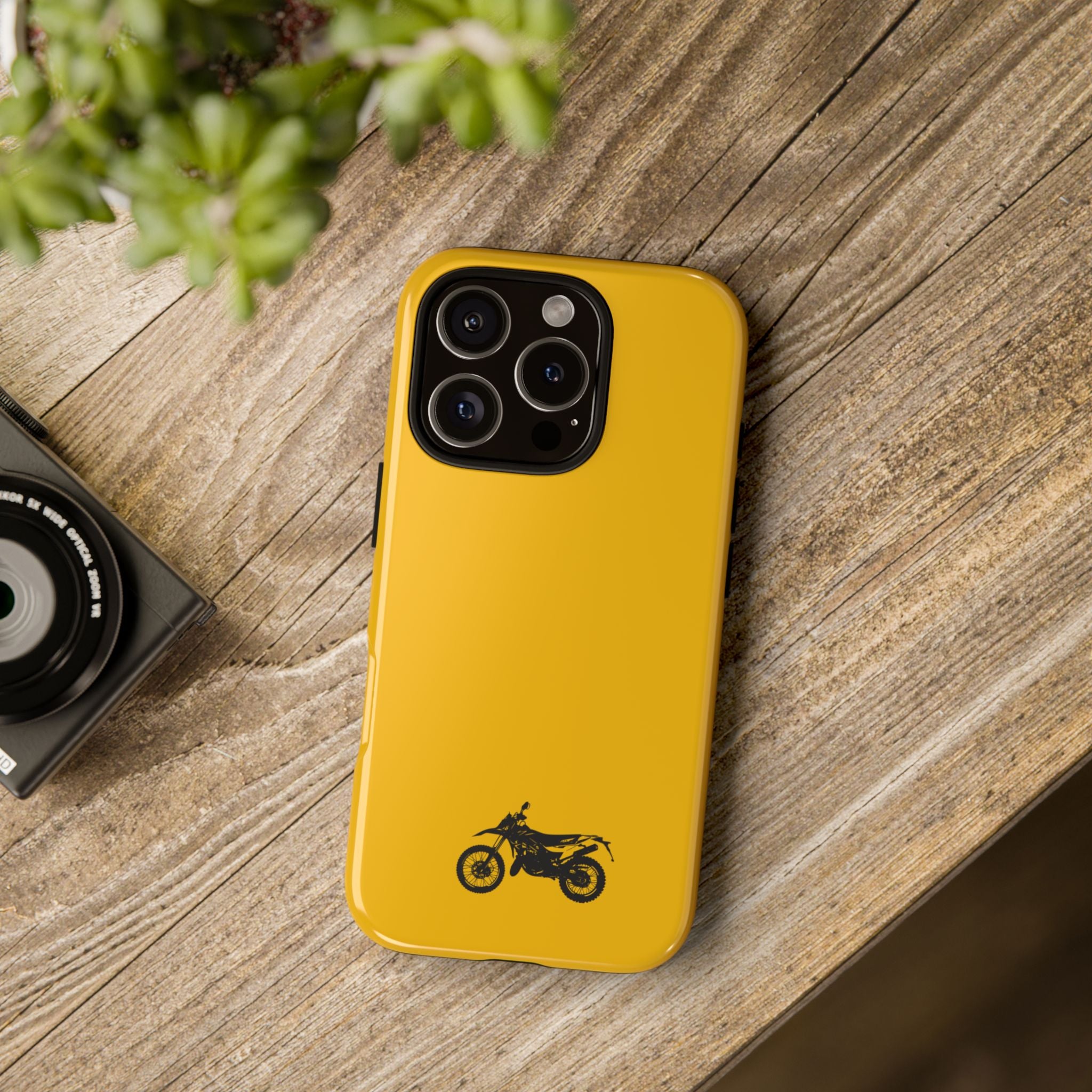 Motorcycle Phone Case, Tough Phone Cover, Gift for Bikers, Durable Tech Accessory, Yellow Motorcycle Design