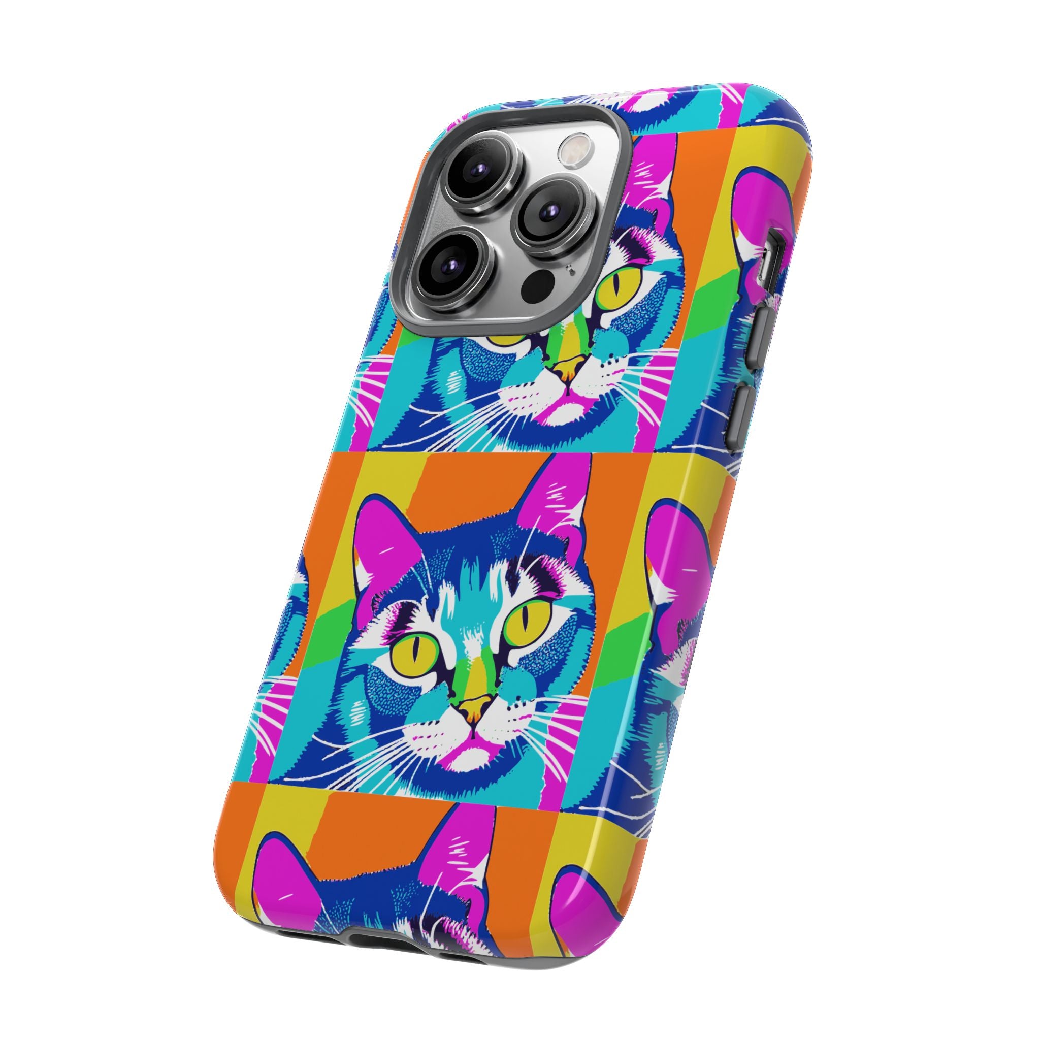 Colorful Cat Phone Case, Vibrant Animal Cover, Unique Pet Lover Gift, Fun Pop Art Style, Trendy Gadget Accessory