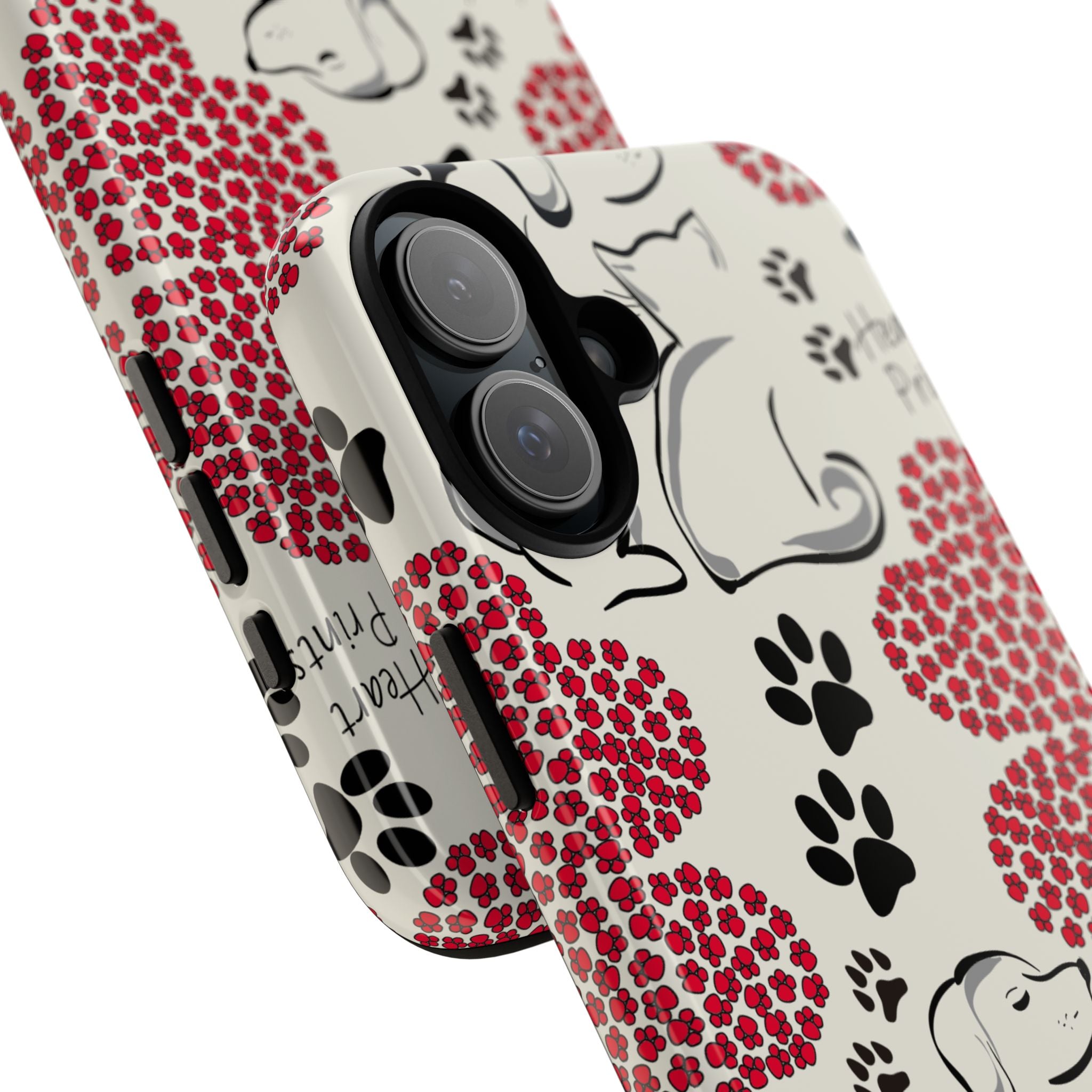 Stylish Phone Case with Heart Prints for Pet Lovers, Dog Lover Gift, Floral Pattern, Customizable Design, Cute Animal Accessories