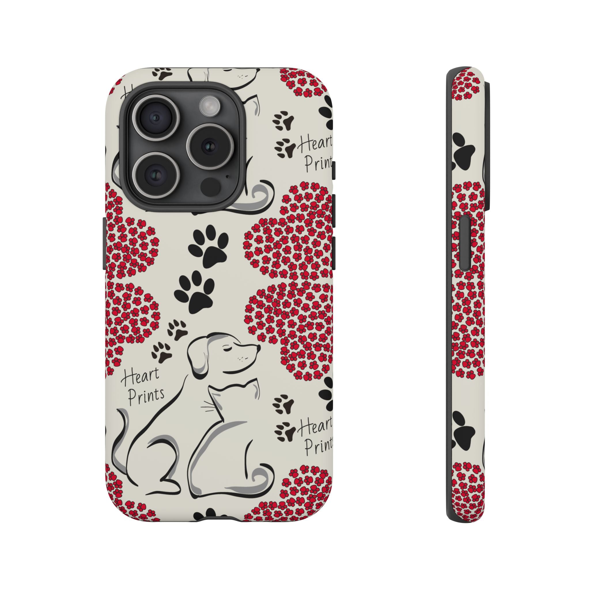Stylish Phone Case with Heart Prints for Pet Lovers, Dog Lover Gift, Floral Pattern, Customizable Design, Cute Animal Accessories