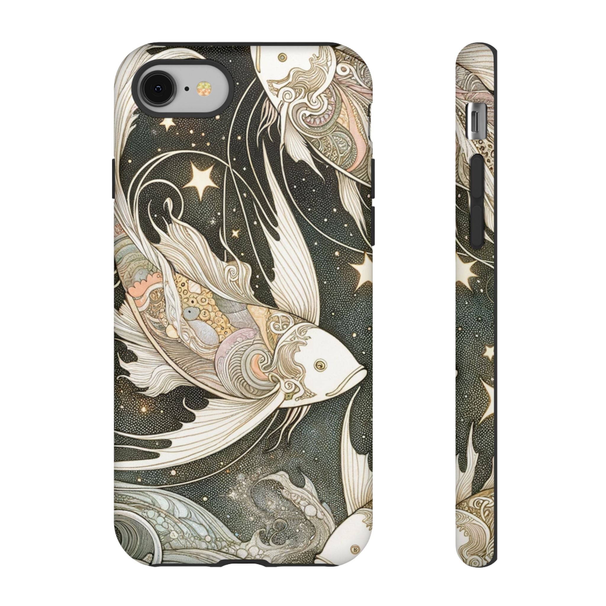Artistic Phone Case, Cosmic Fish Design, Phone Accessory, Unique Gift, Zodiac Decor, Starry Night Vibes