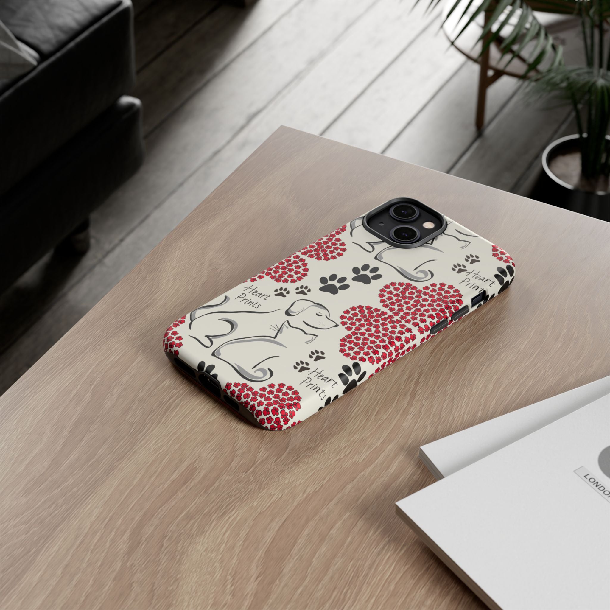 Stylish Phone Case with Heart Prints for Pet Lovers, Dog Lover Gift, Floral Pattern, Customizable Design, Cute Animal Accessories
