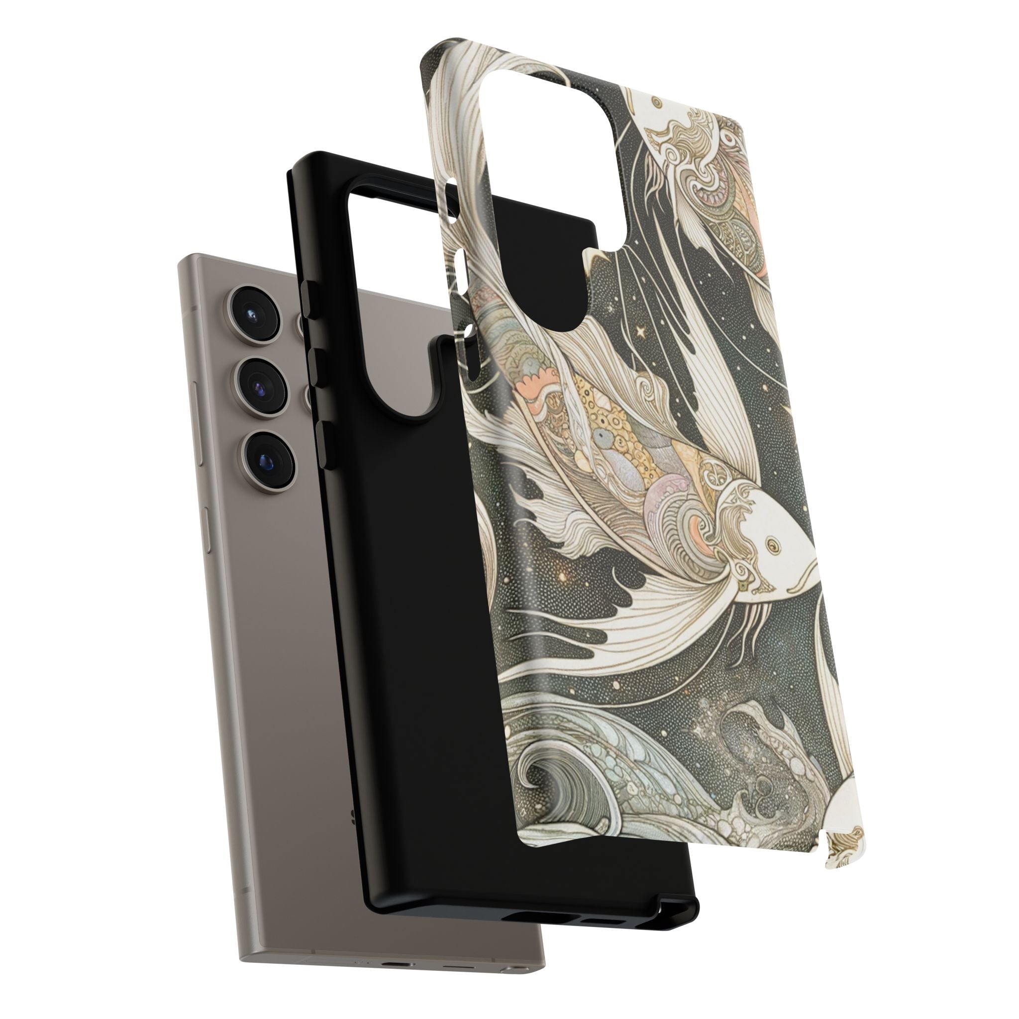 Artistic Phone Case, Cosmic Fish Design, Phone Accessory, Unique Gift, Zodiac Decor, Starry Night Vibes