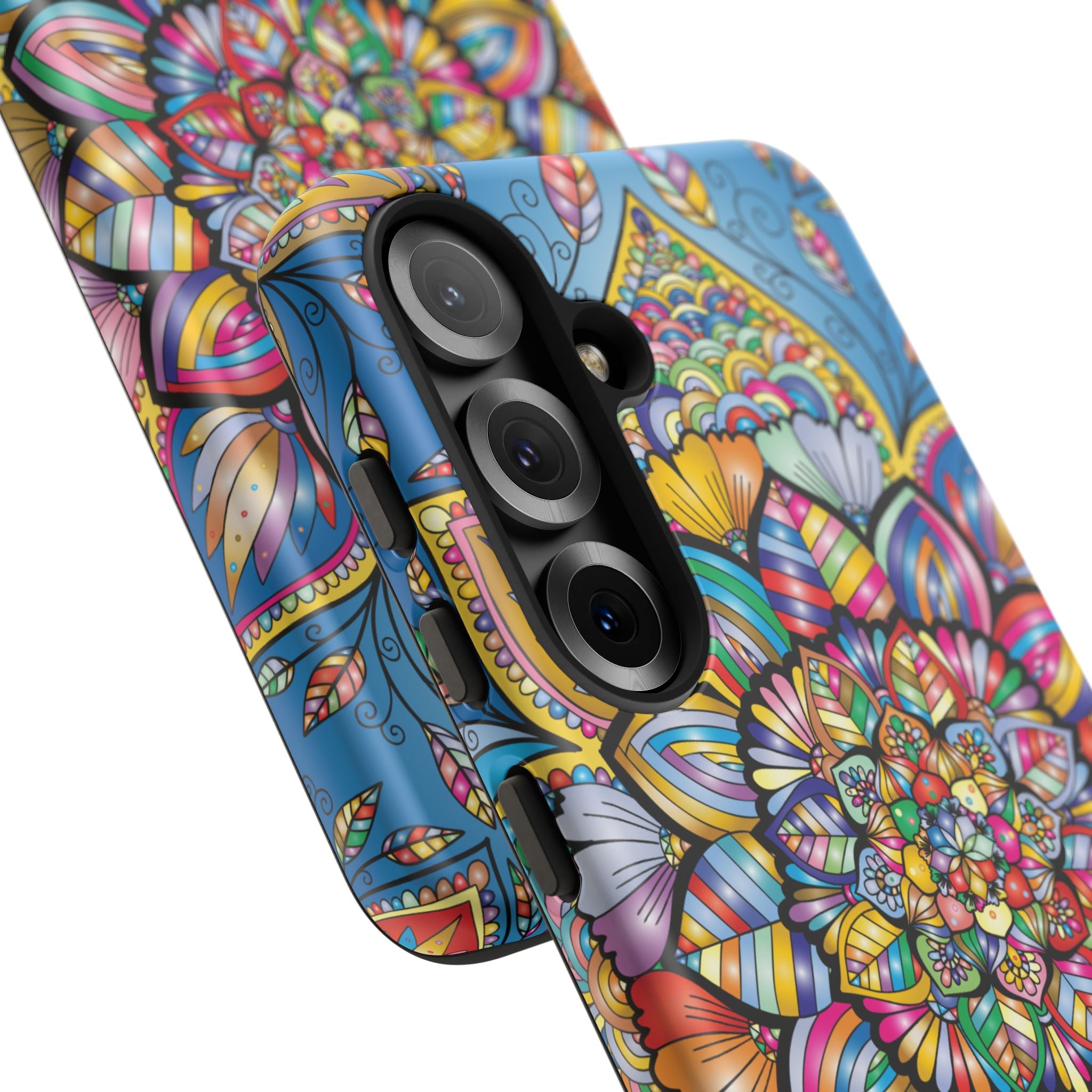 Vibrant Floral Phone Case, Tough Phone Cover, Colorful Mobile Accessory, Artistic Gift, Mandala Design, Everyday Use