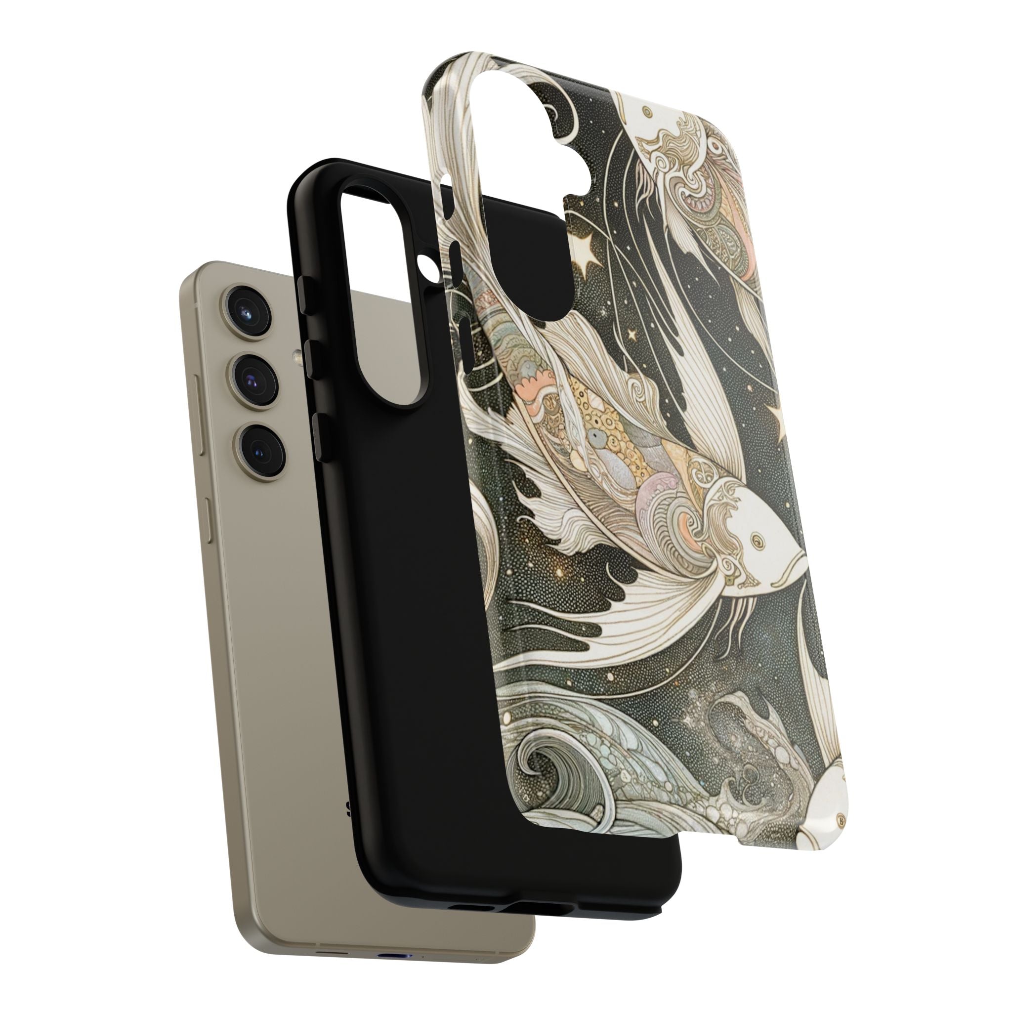 Artistic Phone Case, Cosmic Fish Design, Phone Accessory, Unique Gift, Zodiac Decor, Starry Night Vibes