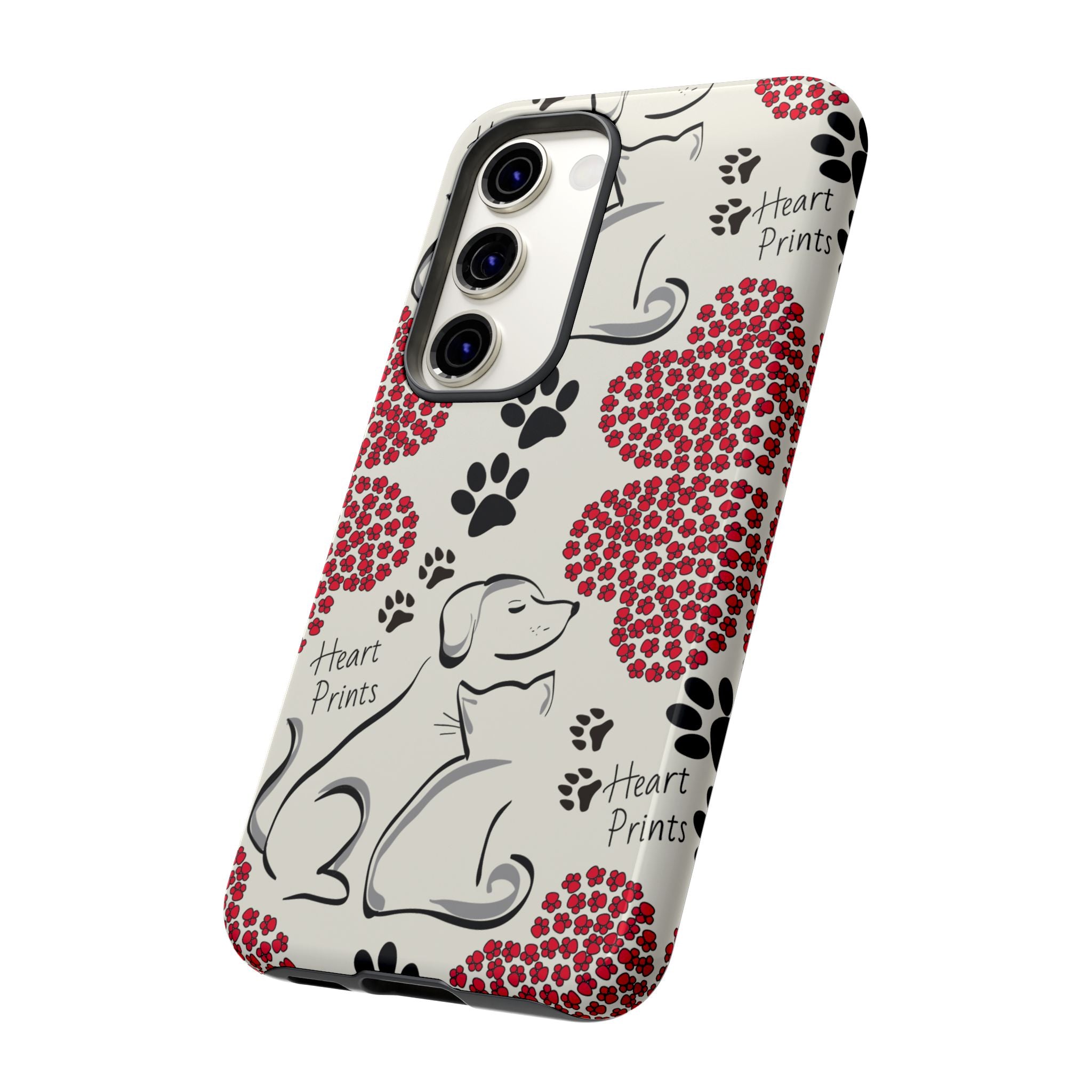 Stylish Phone Case with Heart Prints for Pet Lovers, Dog Lover Gift, Floral Pattern, Customizable Design, Cute Animal Accessories