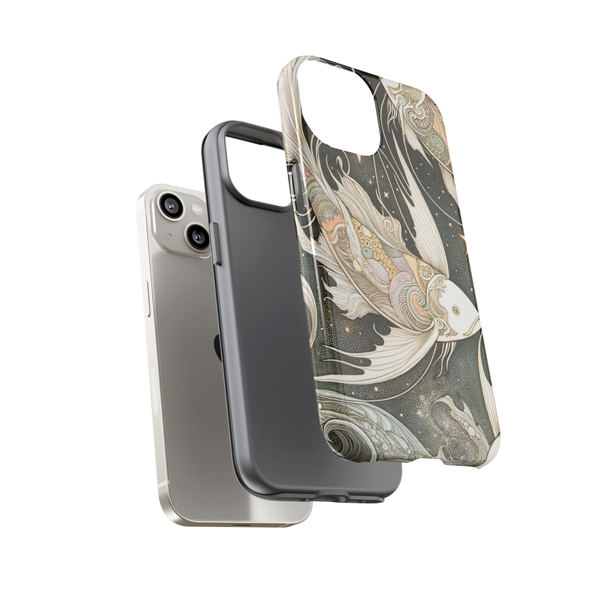 Artistic Phone Case, Cosmic Fish Design, Phone Accessory, Unique Gift, Zodiac Decor, Starry Night Vibes
