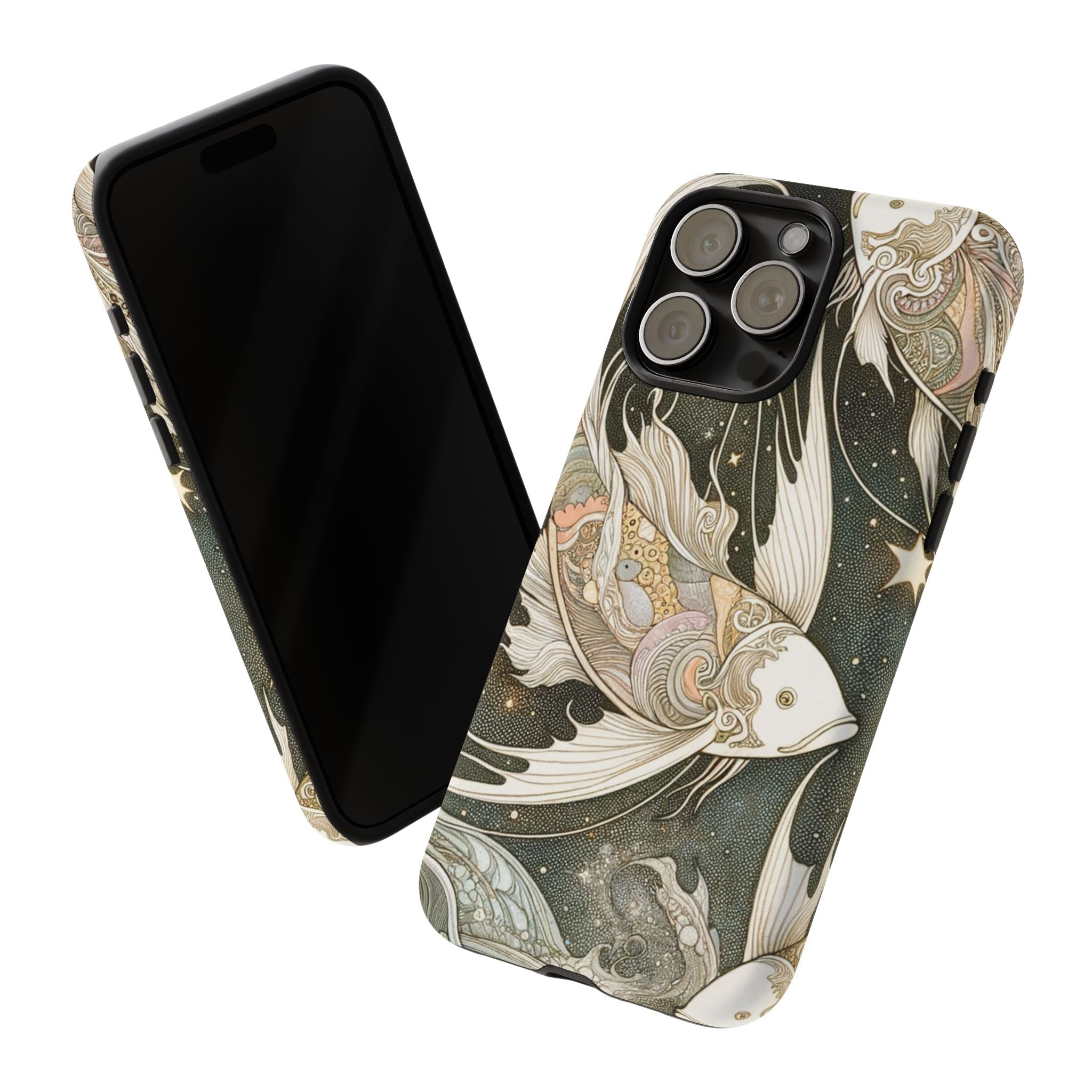 Artistic Phone Case, Cosmic Fish Design, Phone Accessory, Unique Gift, Zodiac Decor, Starry Night Vibes