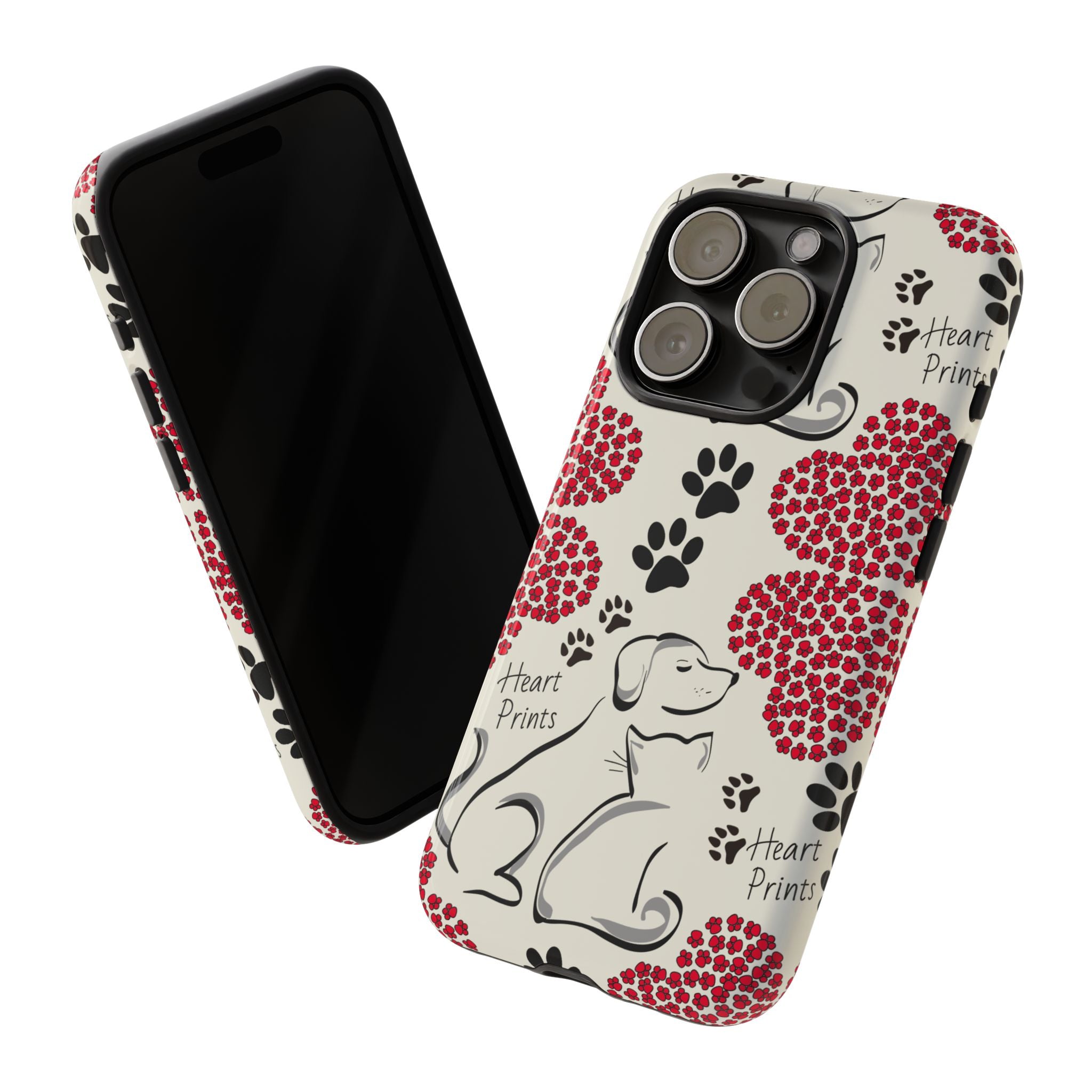 Stylish Phone Case with Heart Prints for Pet Lovers, Dog Lover Gift, Floral Pattern, Customizable Design, Cute Animal Accessories