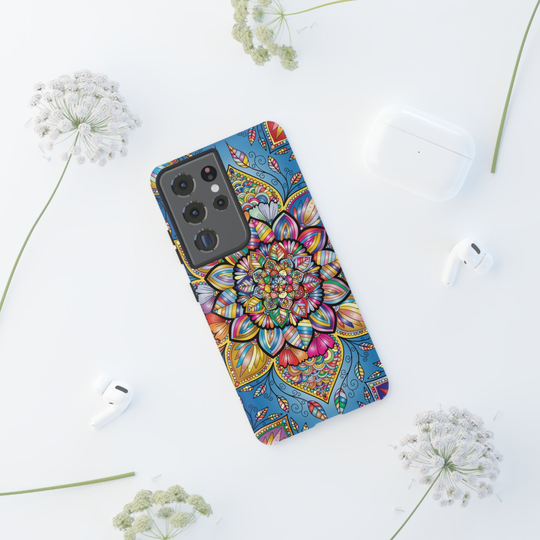 Vibrant Floral Phone Case, Tough Phone Cover, Colorful Mobile Accessory, Artistic Gift, Mandala Design, Everyday Use