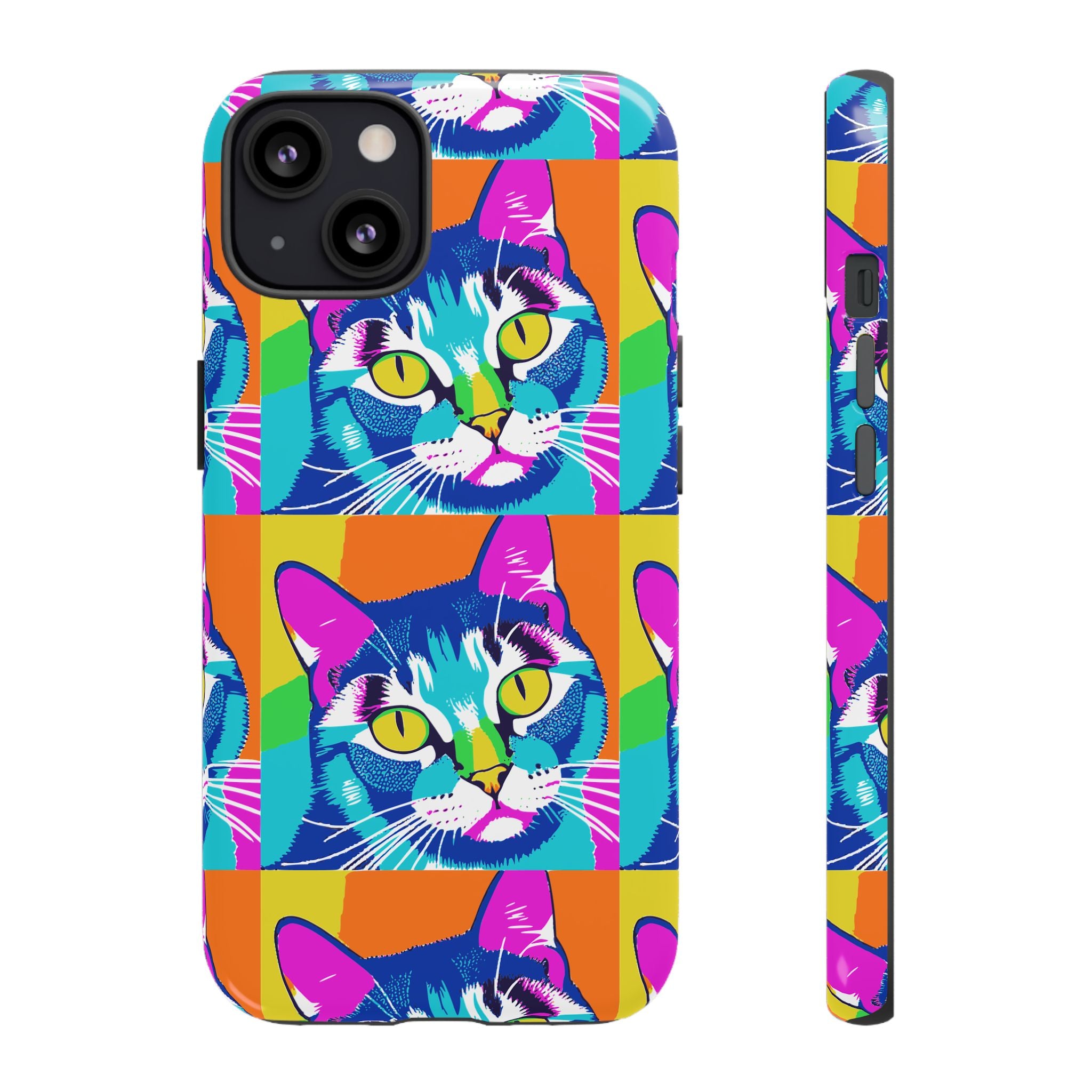 Colorful Cat Phone Case, Vibrant Animal Cover, Unique Pet Lover Gift, Fun Pop Art Style, Trendy Gadget Accessory