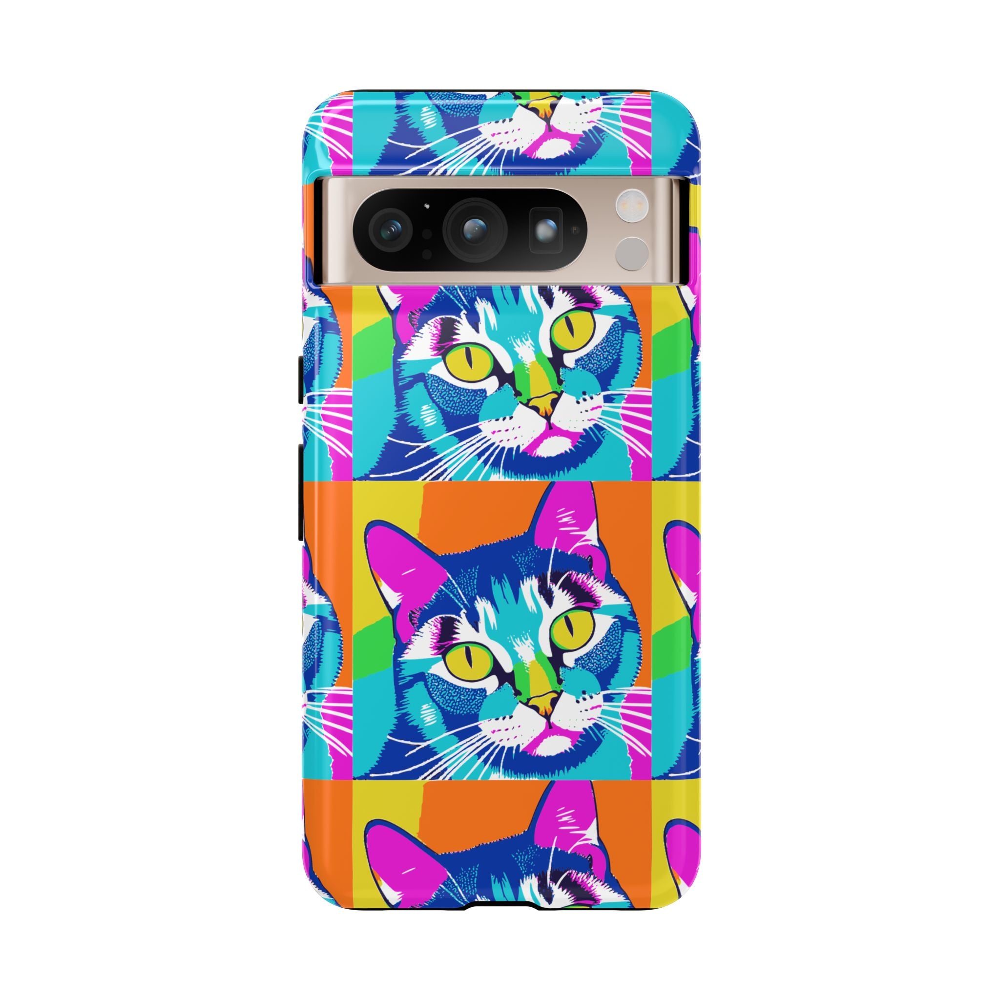 Colorful Cat Phone Case, Vibrant Animal Cover, Unique Pet Lover Gift, Fun Pop Art Style, Trendy Gadget Accessory