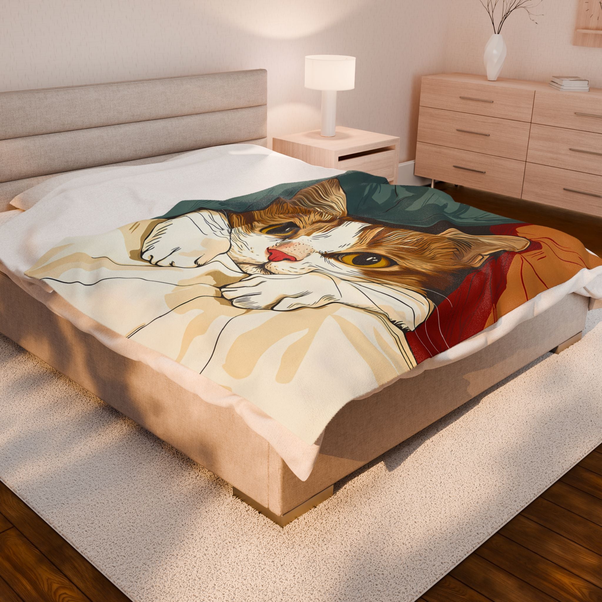 nice cat Velveteen Blanket, Soft Throw Blanket for Home Decor, Perfect Gift for Relaxation, Boho Style, Ideal for All Seasons