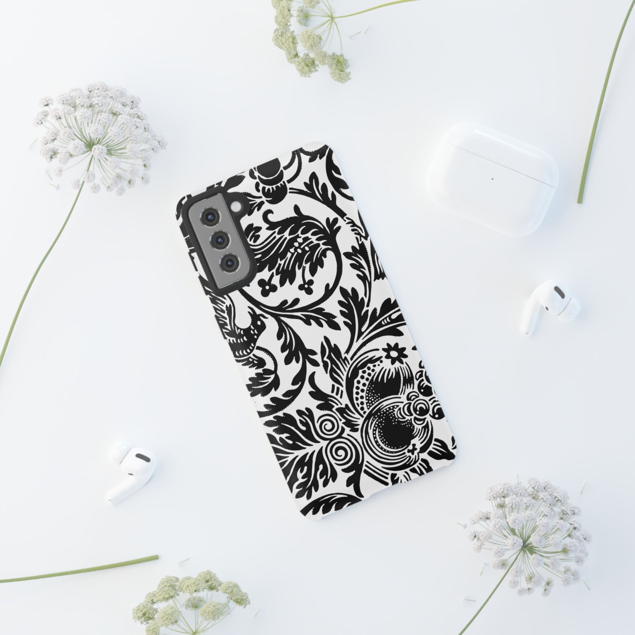Elegant Black Floral Phone Case, Tough Cases, Stylish Phone Protection, Gift for Her, Floral Design, Trendy Accessories
