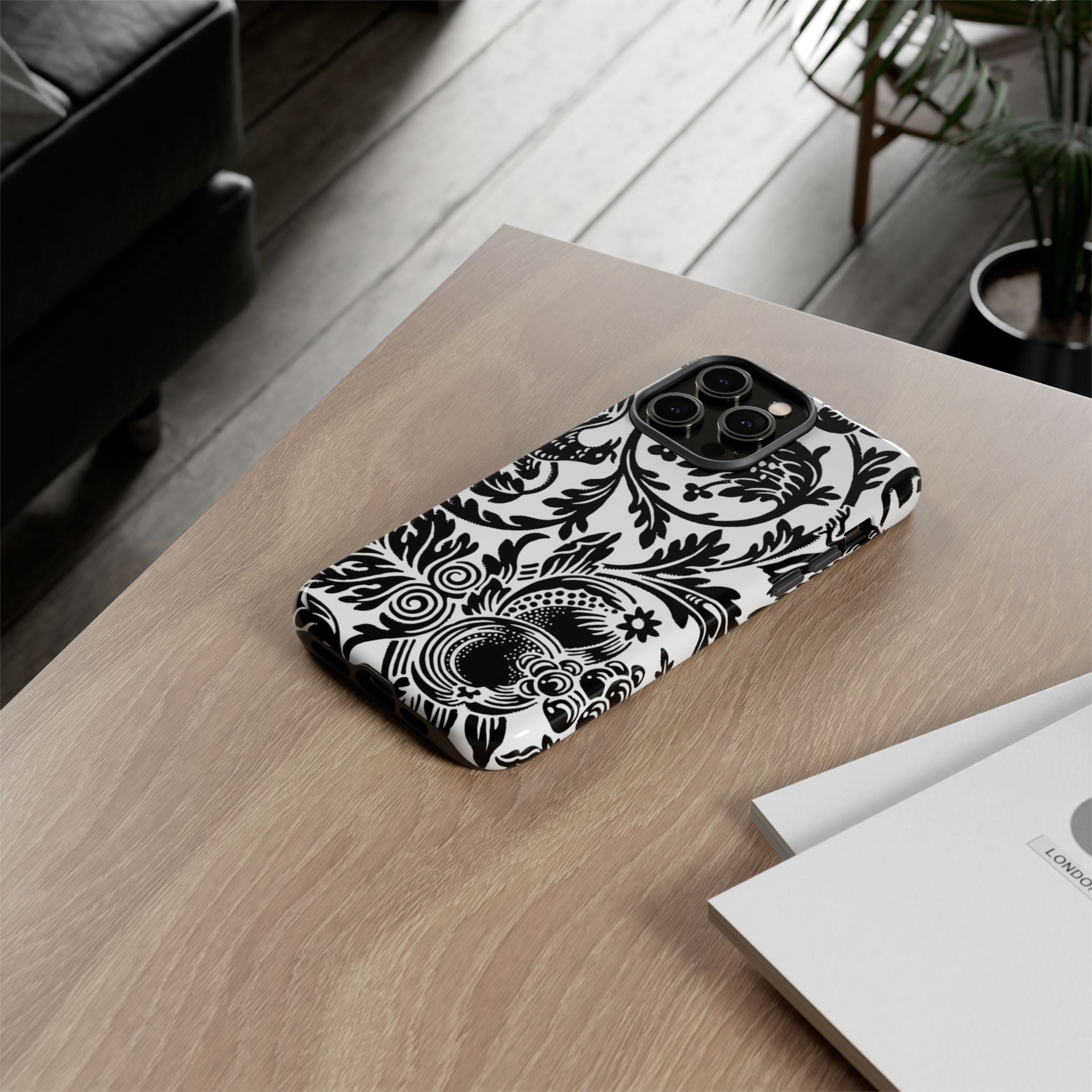 Elegant Black Floral Phone Case, Tough Cases, Stylish Phone Protection, Gift for Her, Floral Design, Trendy Accessories