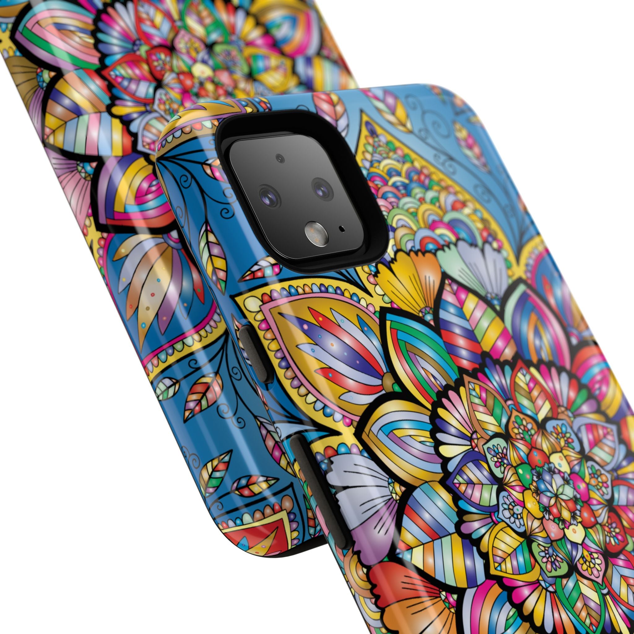 Vibrant Floral Phone Case, Tough Phone Cover, Colorful Mobile Accessory, Artistic Gift, Mandala Design, Everyday Use