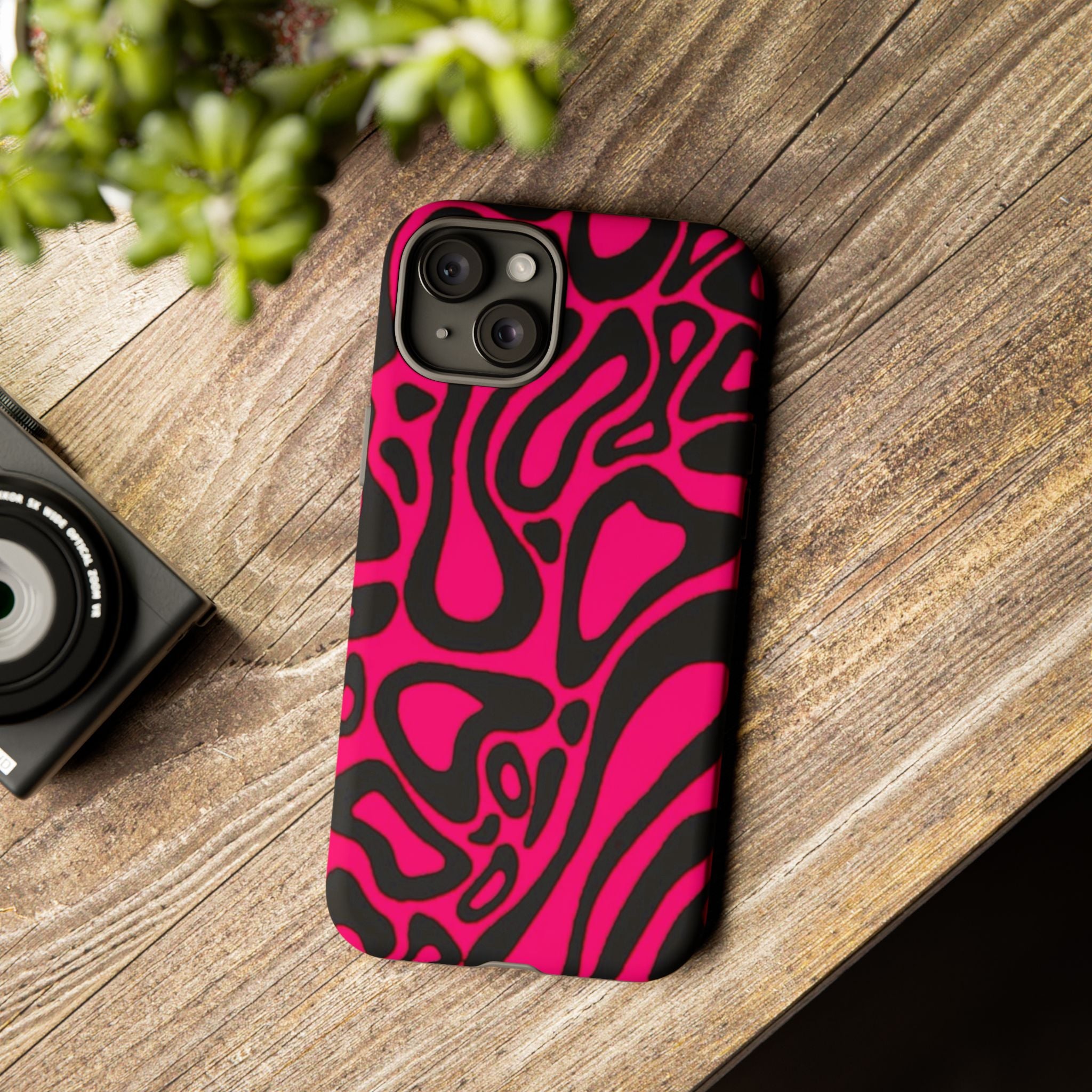 Bold Pink Patterned Phone Case, Stylish Tough Case, Trendy Accessory, Gift for Her, Tech Protection