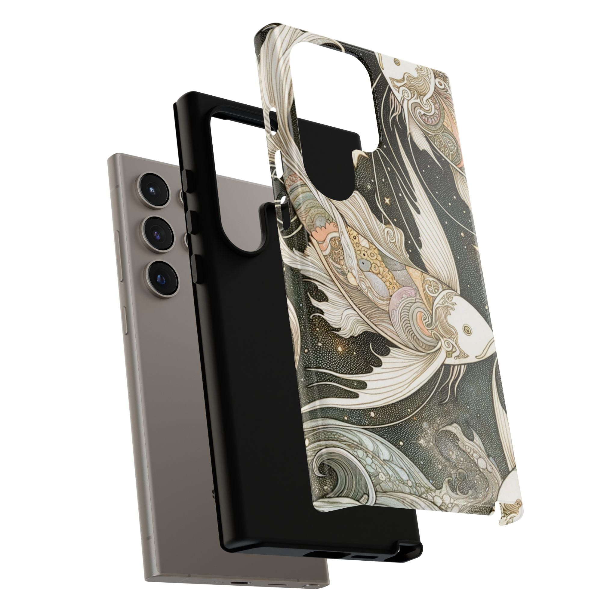 Artistic Phone Case, Cosmic Fish Design, Phone Accessory, Unique Gift, Zodiac Decor, Starry Night Vibes