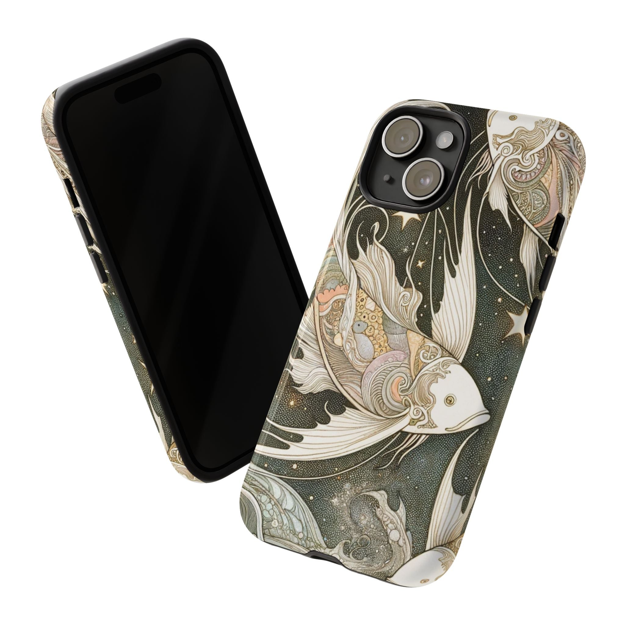 Artistic Phone Case, Cosmic Fish Design, Phone Accessory, Unique Gift, Zodiac Decor, Starry Night Vibes