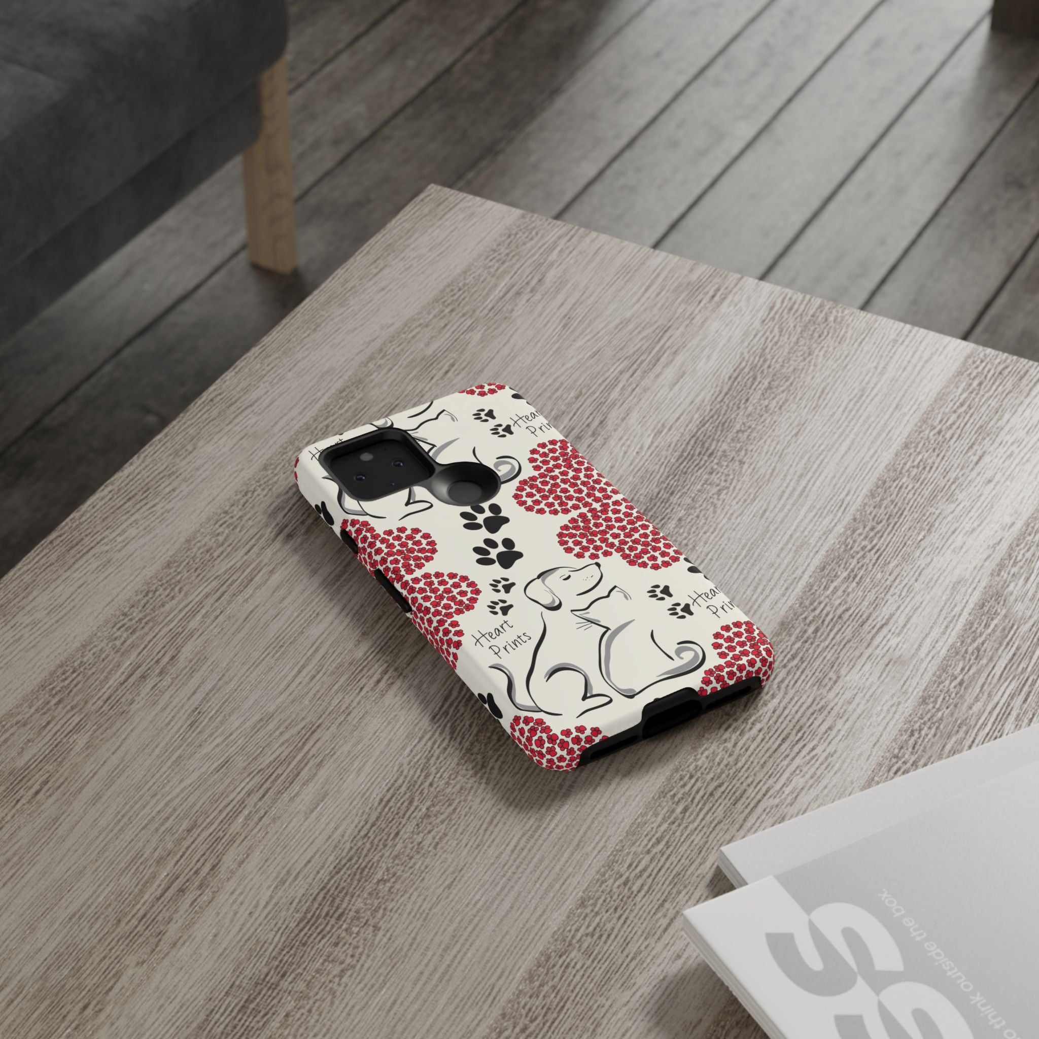 Stylish Phone Case with Heart Prints for Pet Lovers, Dog Lover Gift, Floral Pattern, Customizable Design, Cute Animal Accessories