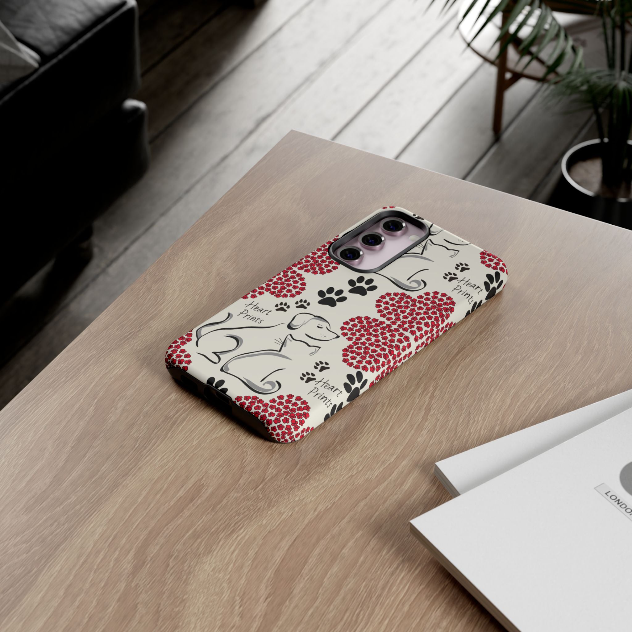 Stylish Phone Case with Heart Prints for Pet Lovers, Dog Lover Gift, Floral Pattern, Customizable Design, Cute Animal Accessories