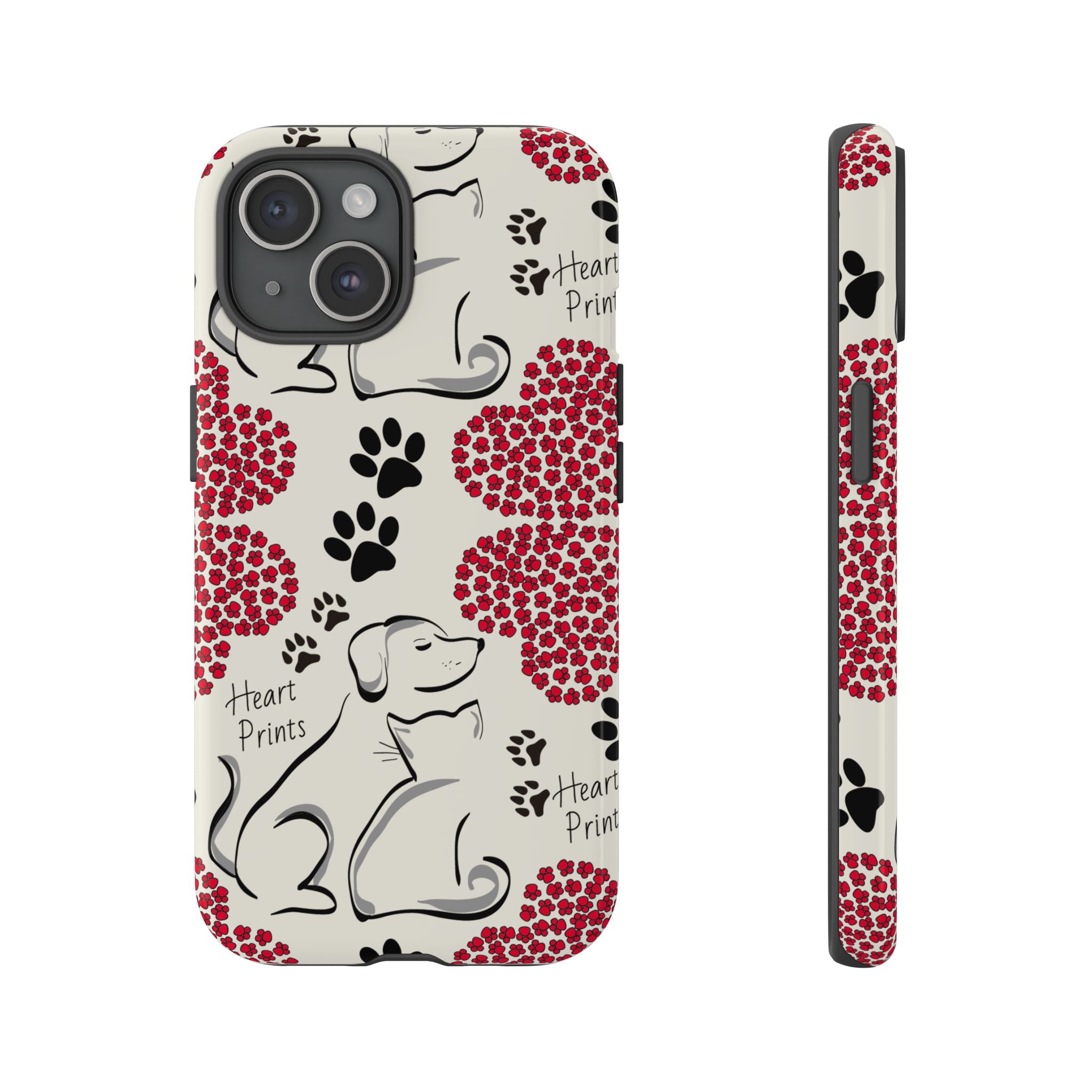 Stylish Phone Case with Heart Prints for Pet Lovers, Dog Lover Gift, Floral Pattern, Customizable Design, Cute Animal Accessories